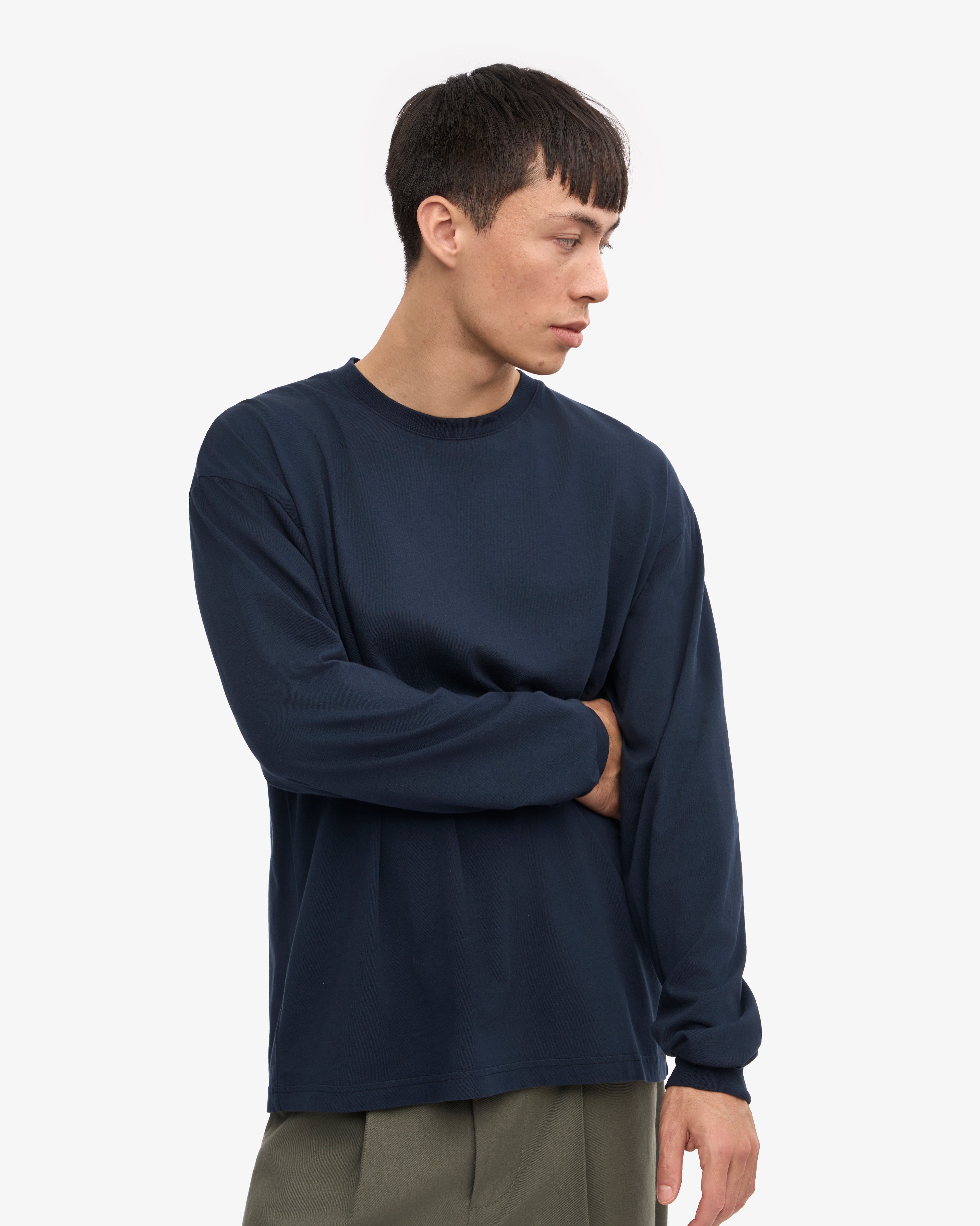 Oversized Organic LS T-Shirt - Navy Blue XS