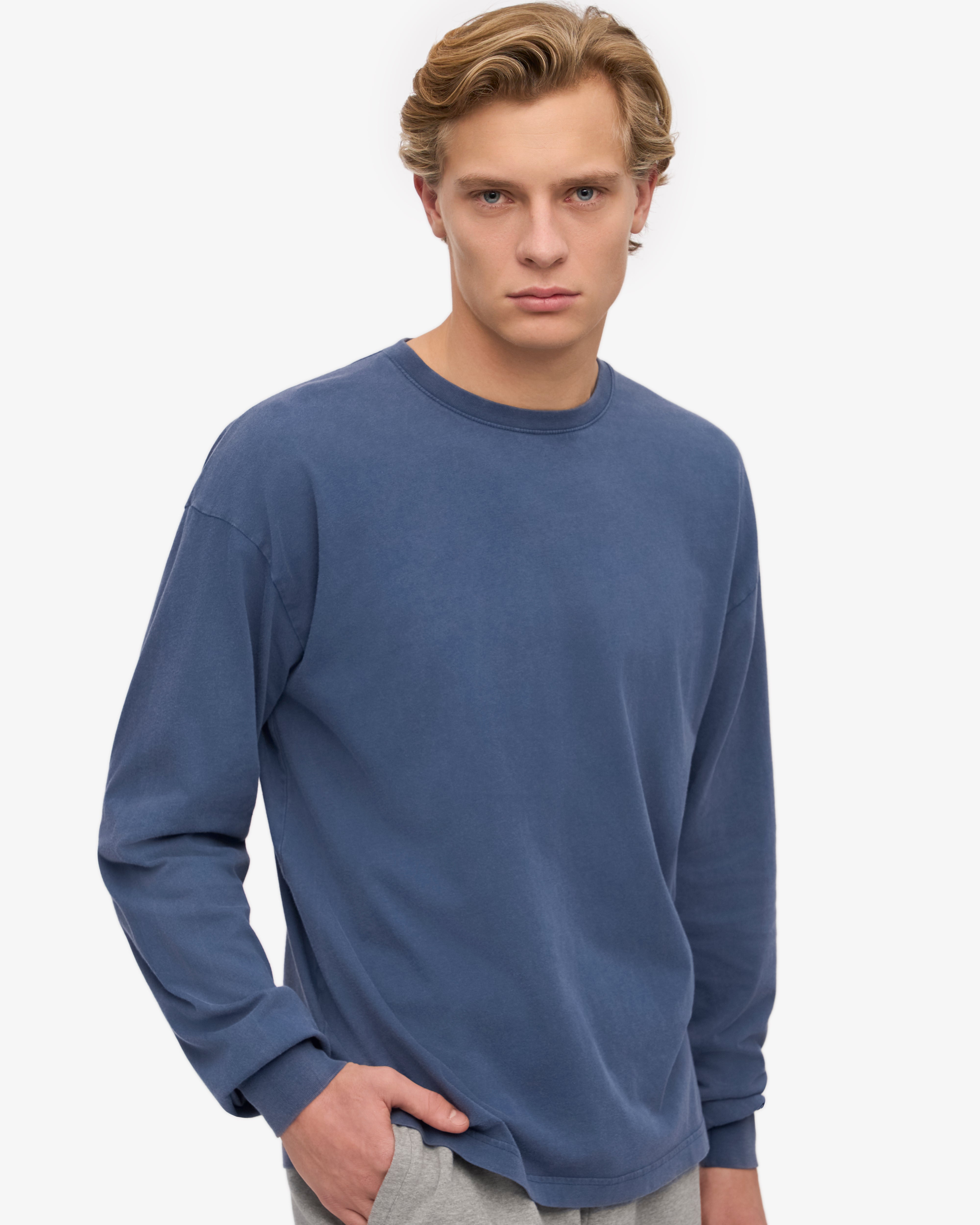 Oversized Organic LS T-Shirt - Neptune Blue XS