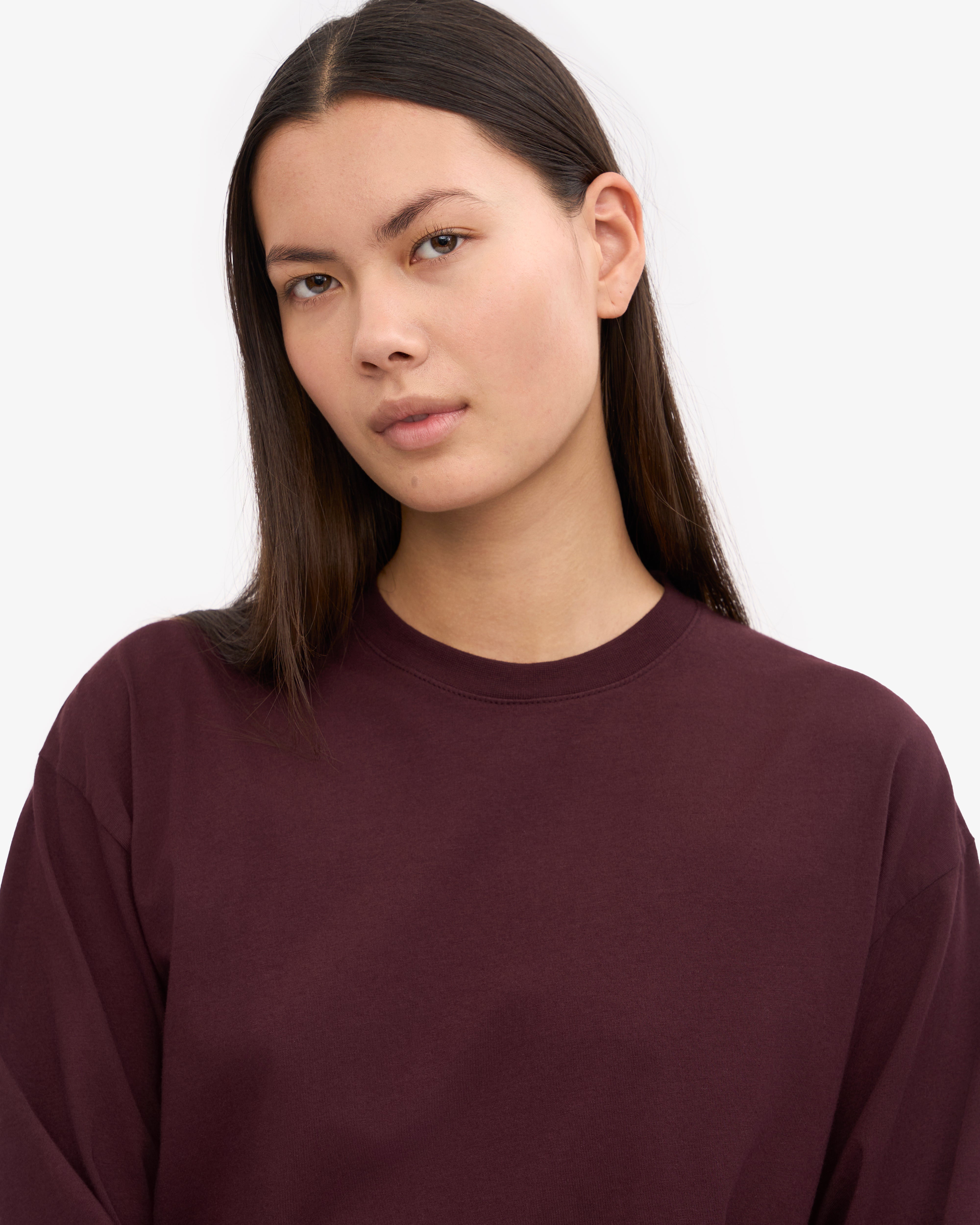Oversized Organic LS T-Shirt - Oxblood Red XS
