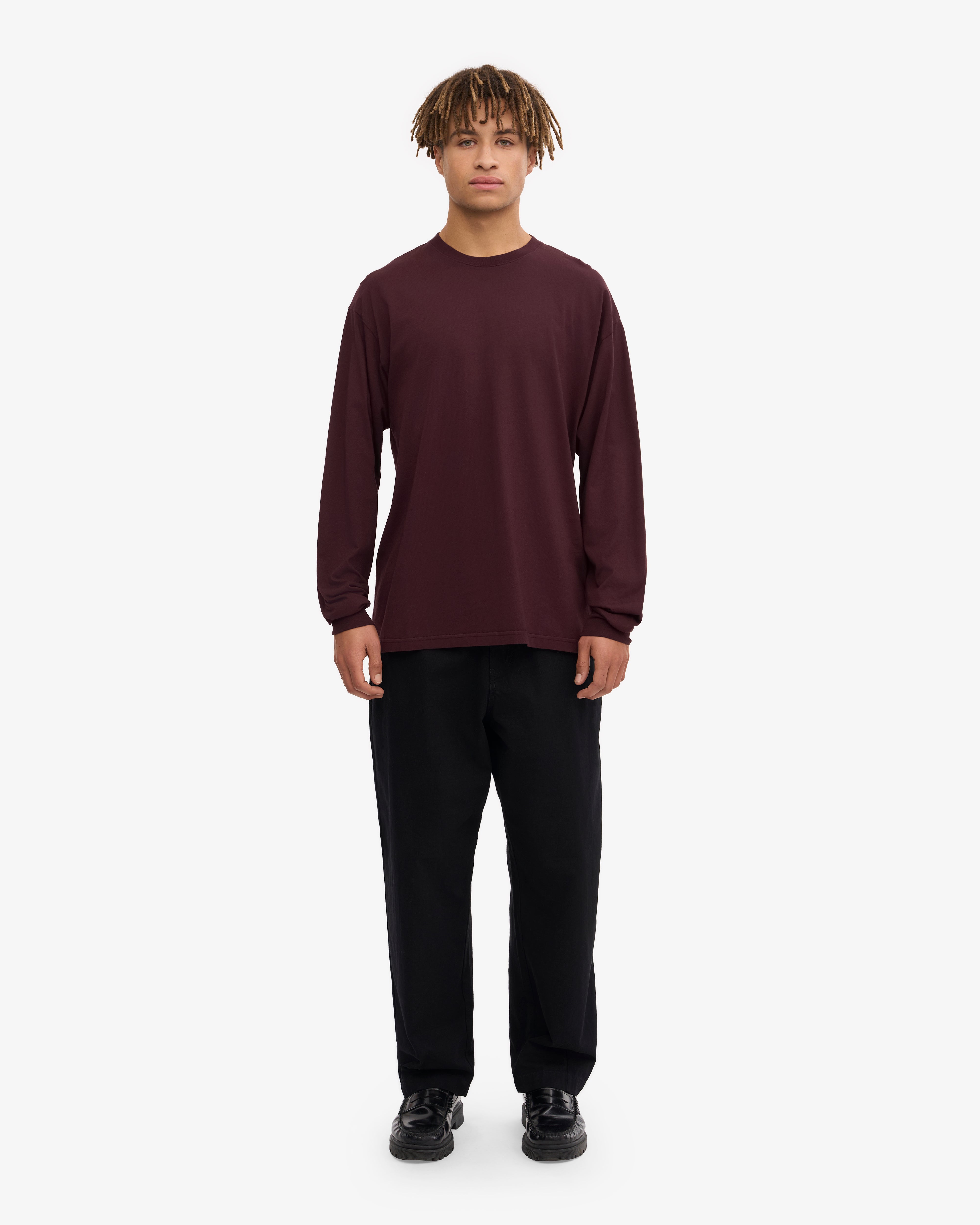 Oversized Organic LS T-Shirt - Oxblood Red XS