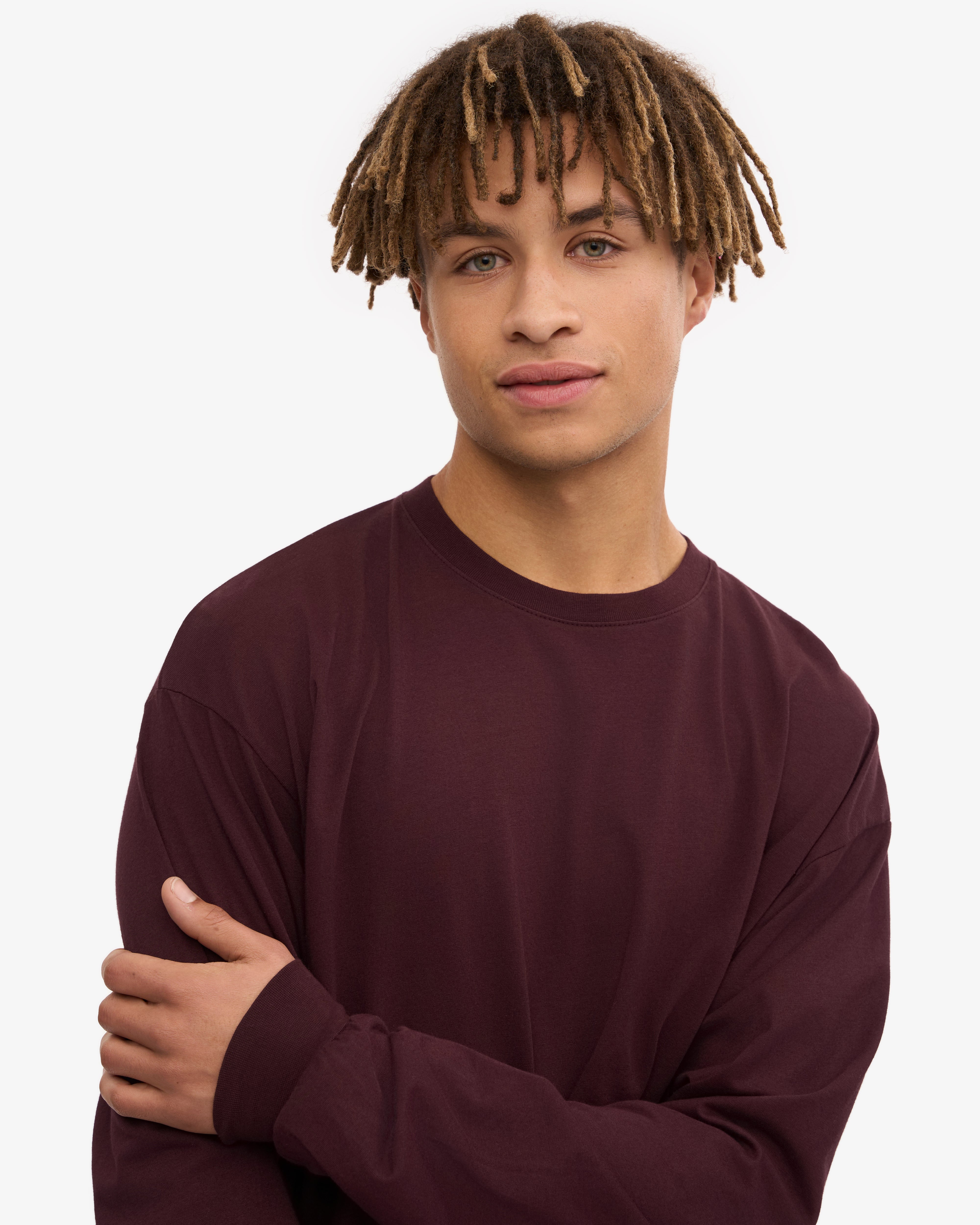 Oversized Organic LS T-Shirt - Oxblood Red XS