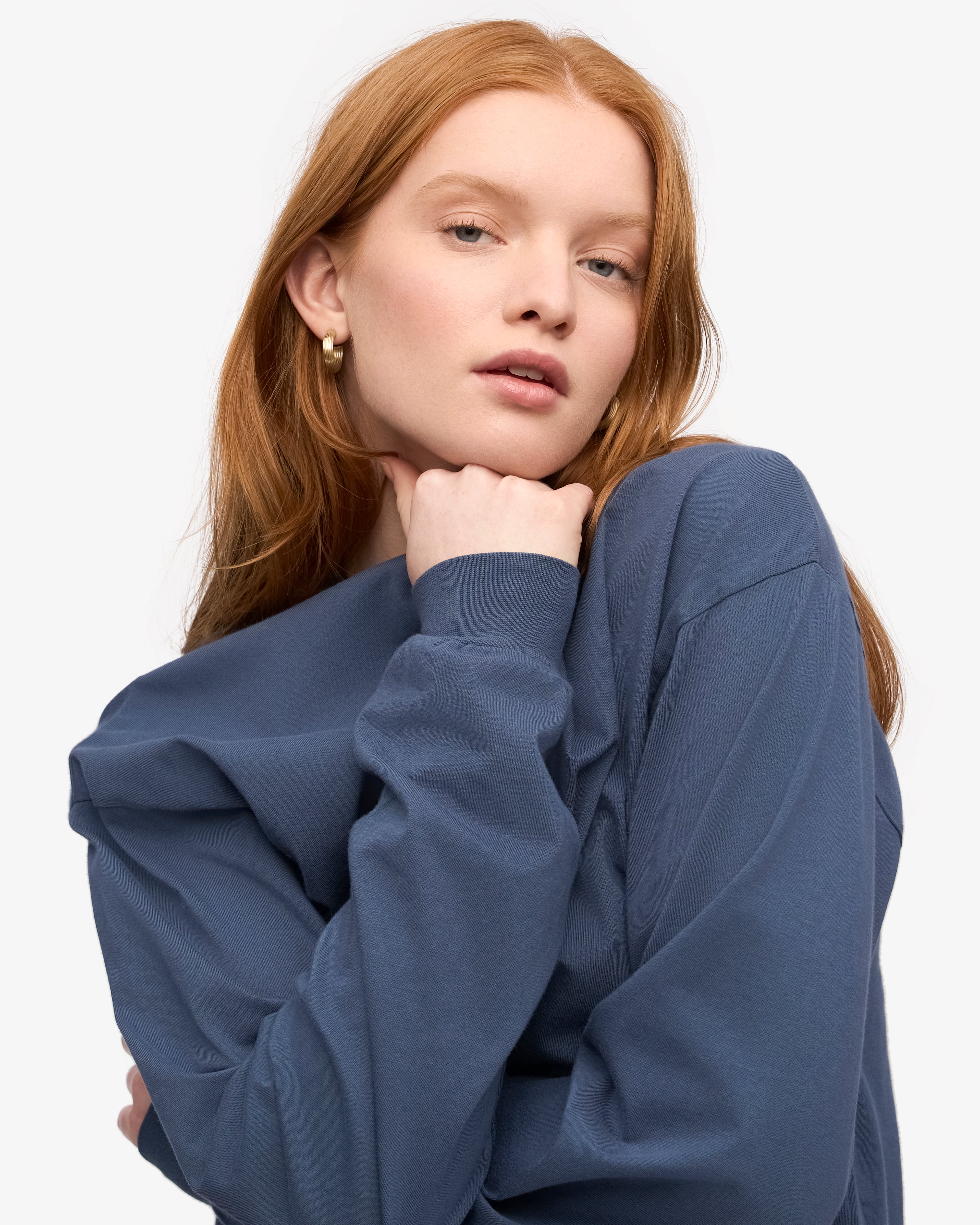 Oversized Organic LS T-Shirt - Petrol Blue XS