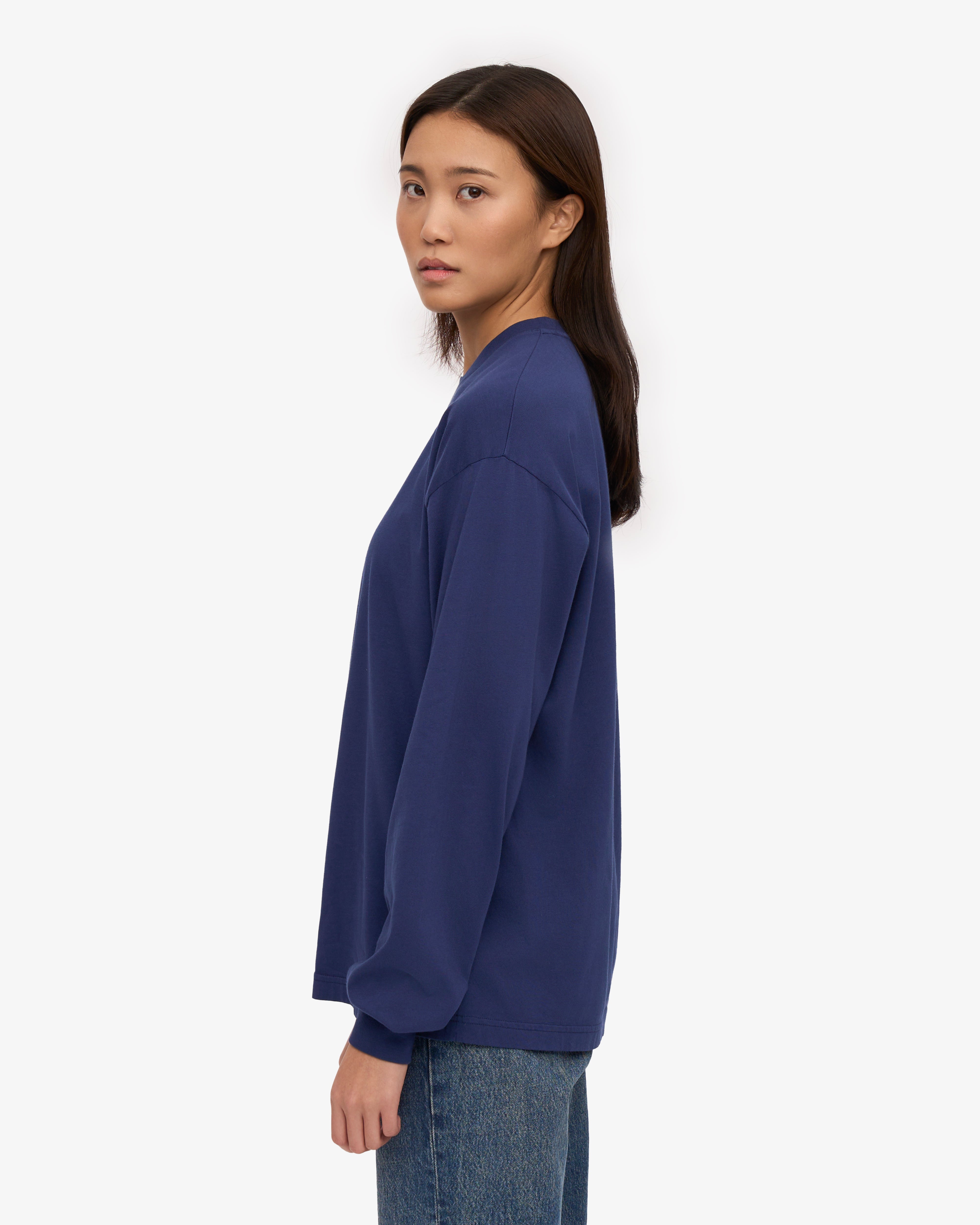 Oversized Organic LS T-Shirt - Marine Blue XS