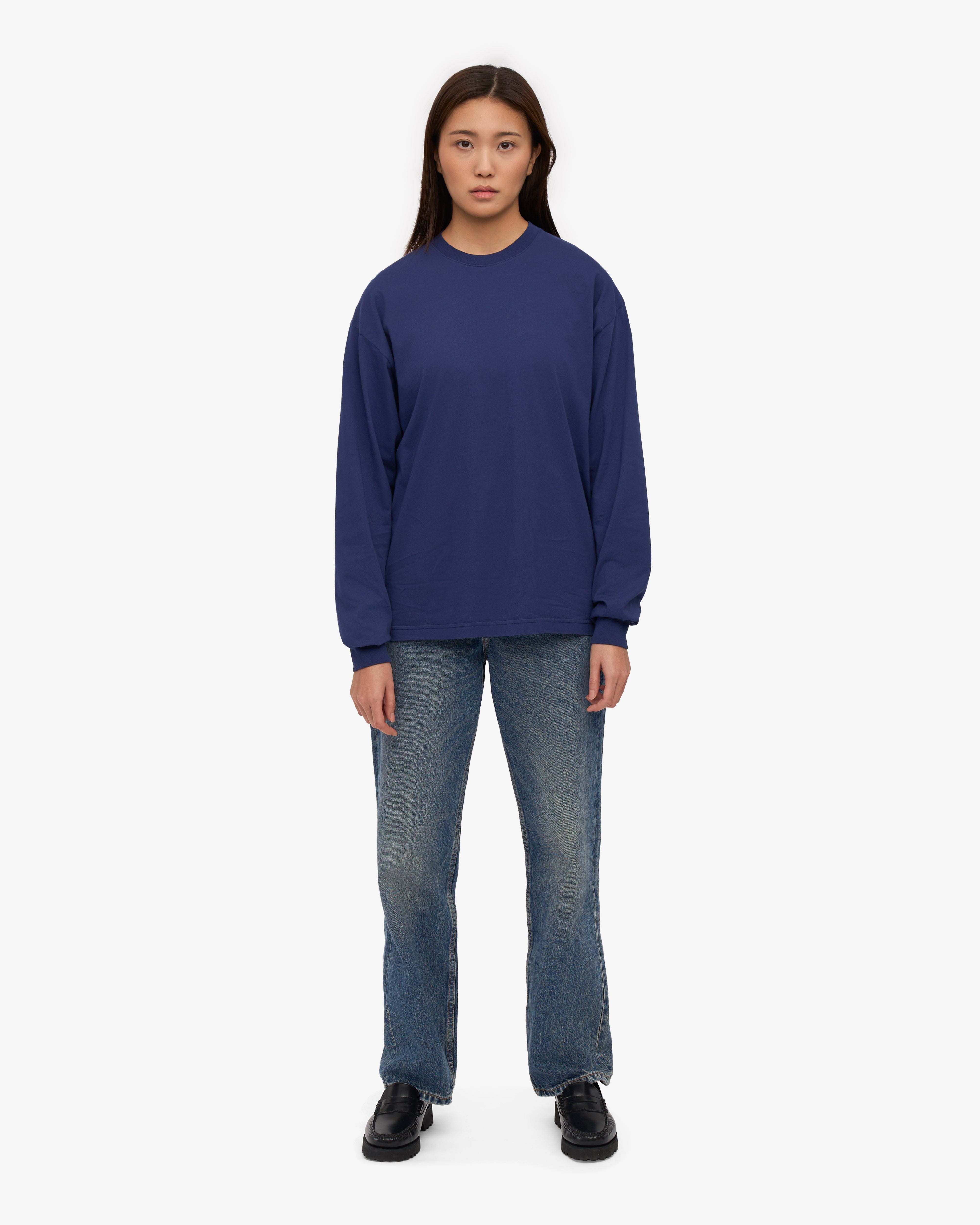 Oversized Organic LS T-Shirt - Marine Blue XS