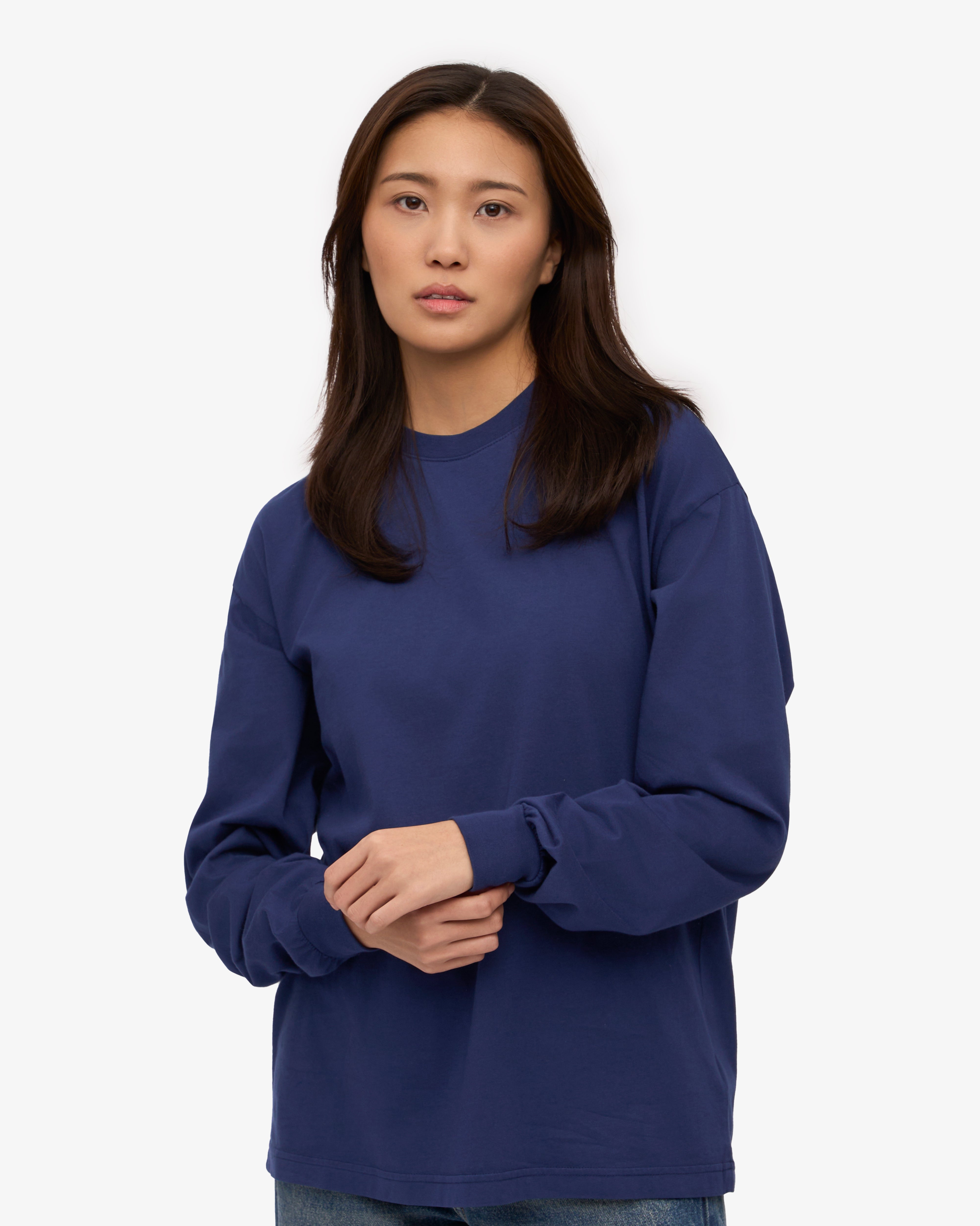 Oversized Organic LS T-Shirt - Marine Blue XS
