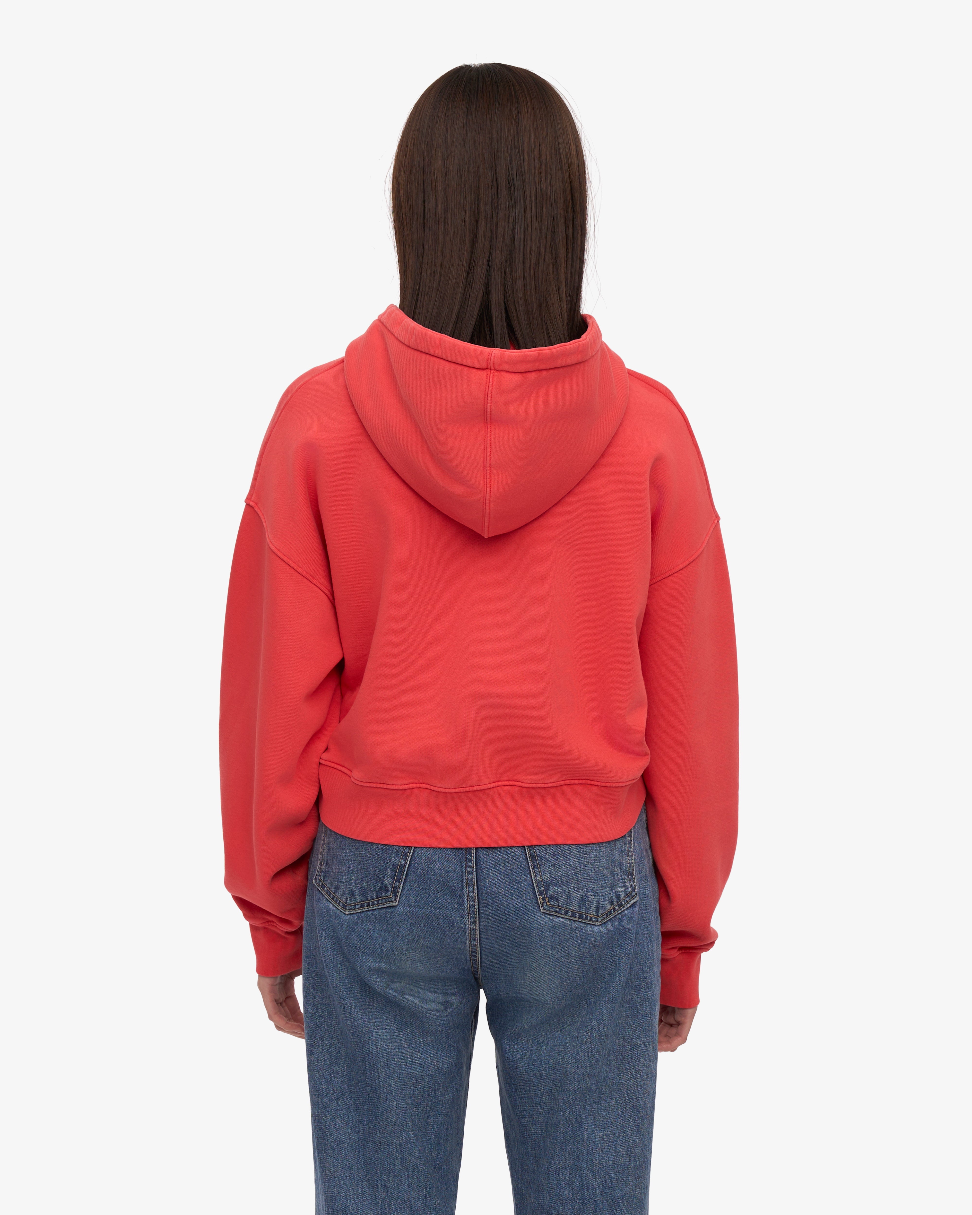 Organic Crop Zip Hood - Red Tangerine
