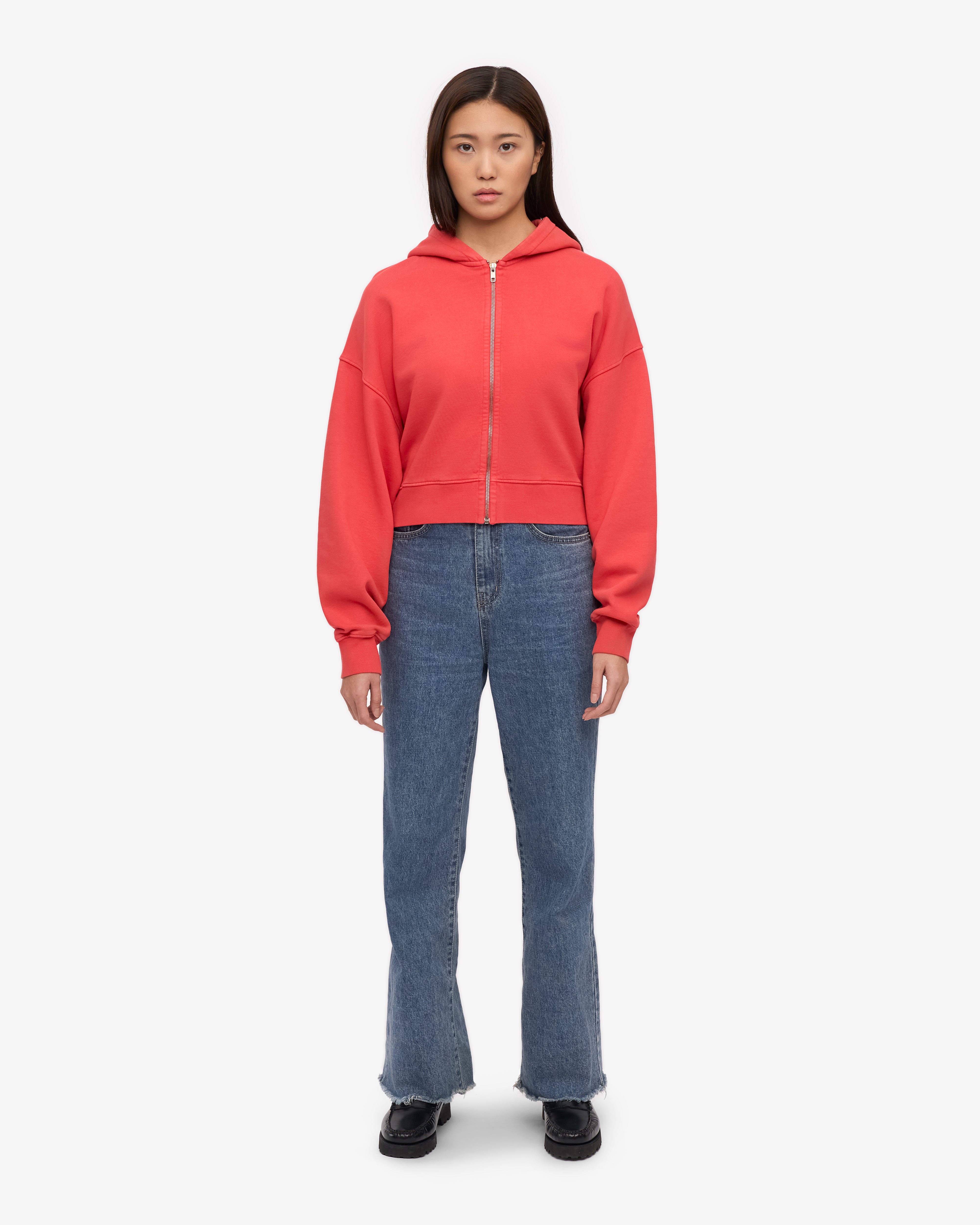 Organic Crop Zip Hood - Red Tangerine