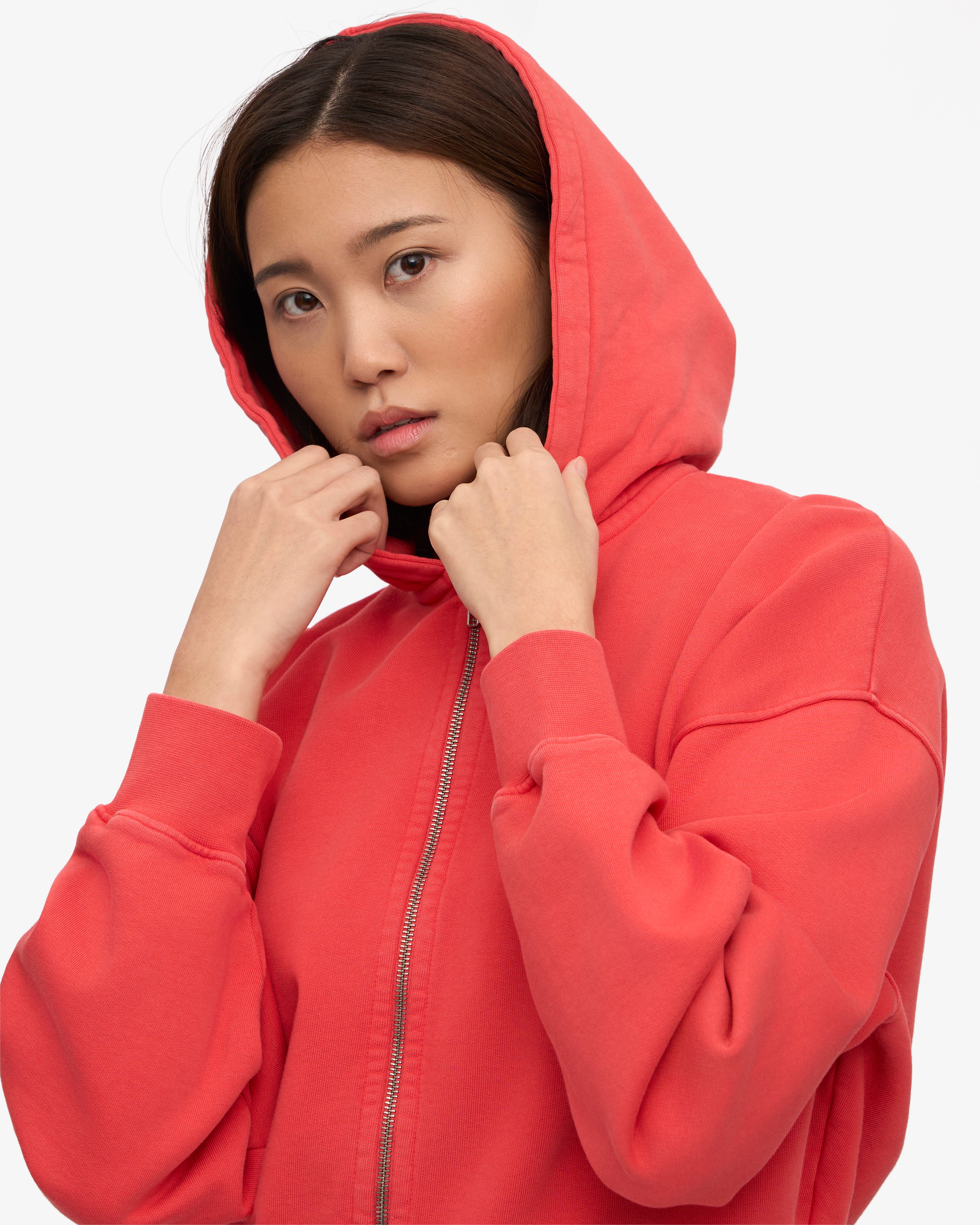 Organic Crop Zip Hood - Red Tangerine
