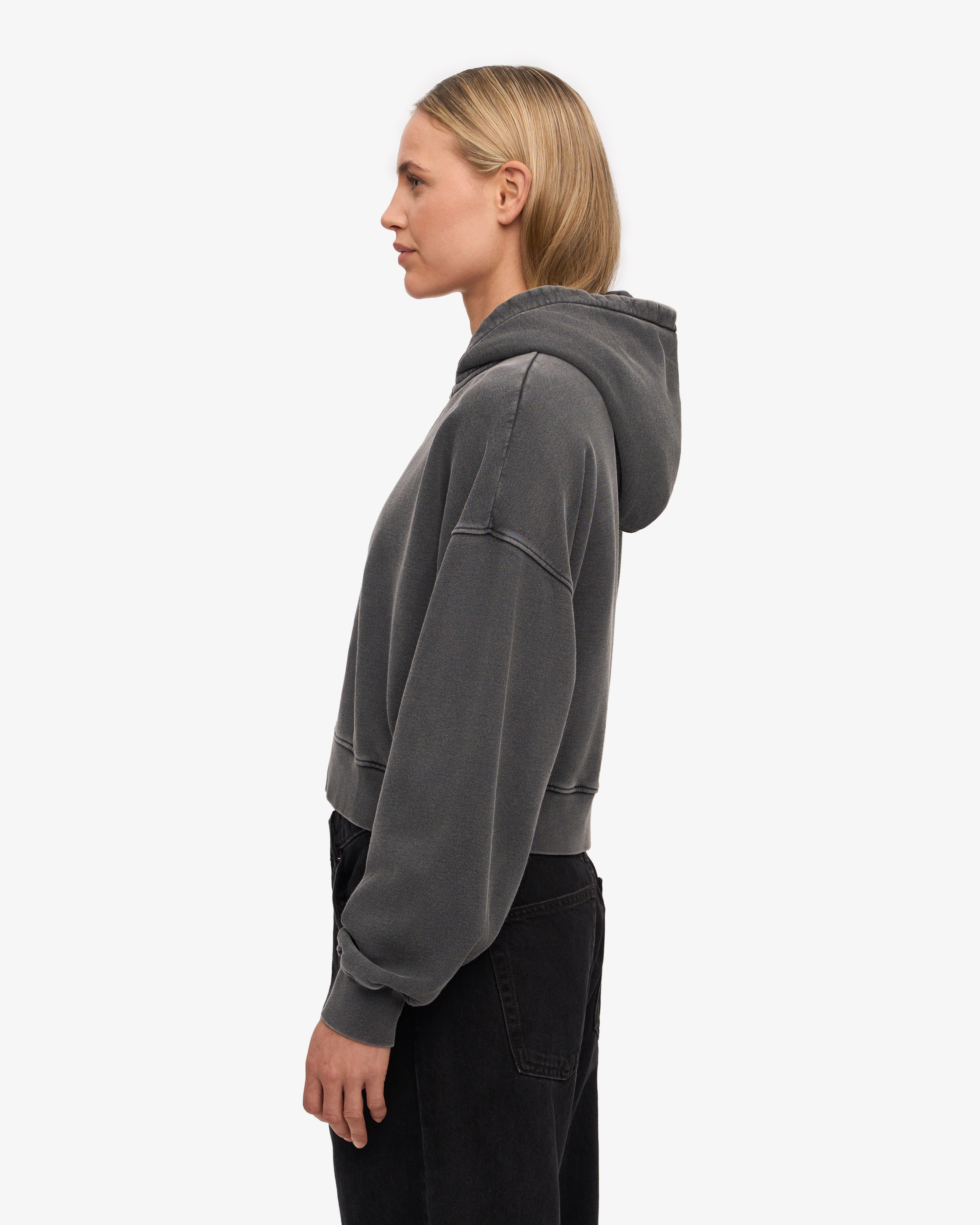 Organic Crop Zip Hood - Faded Black