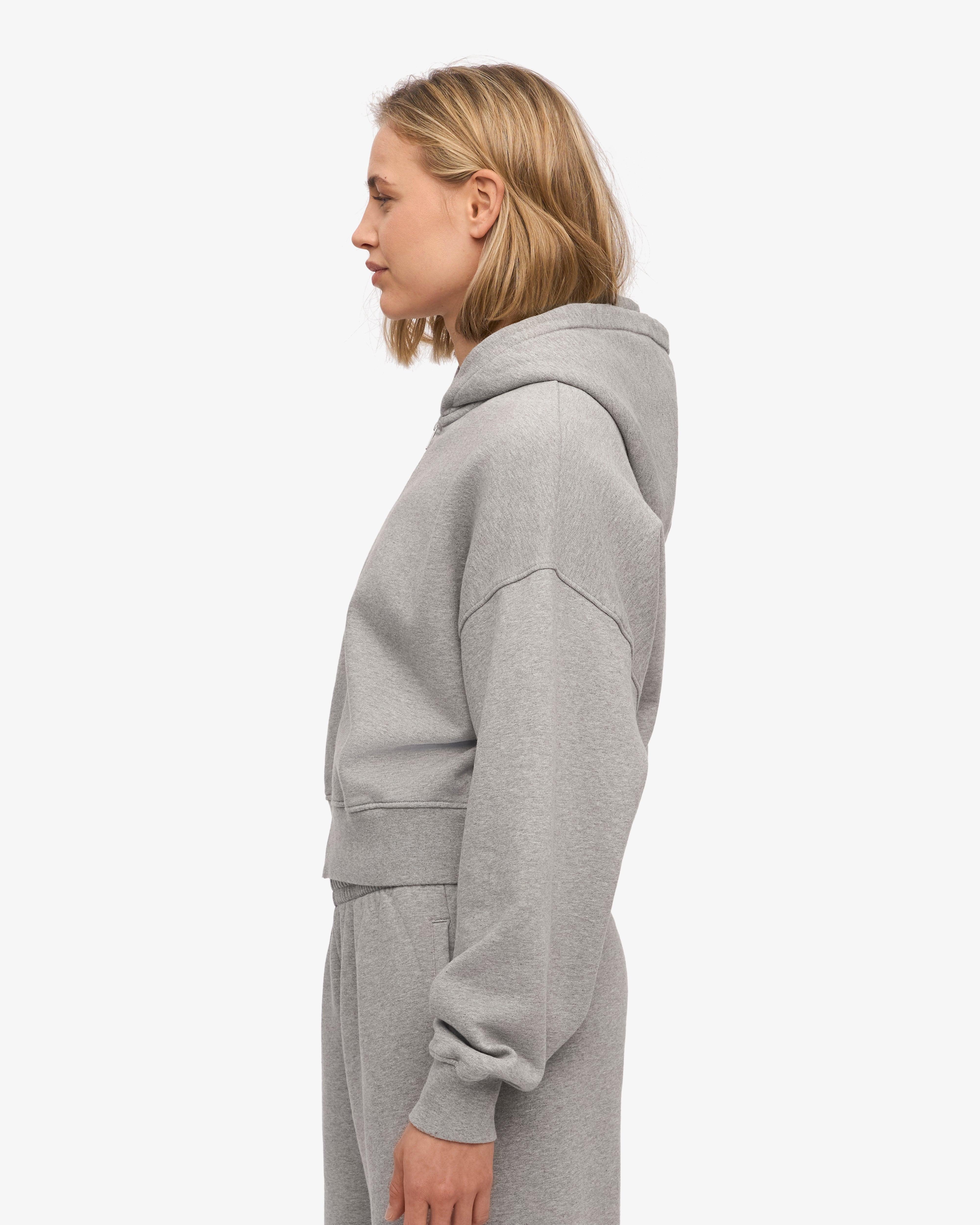 Organic Crop Zip Hood - Heather Grey
