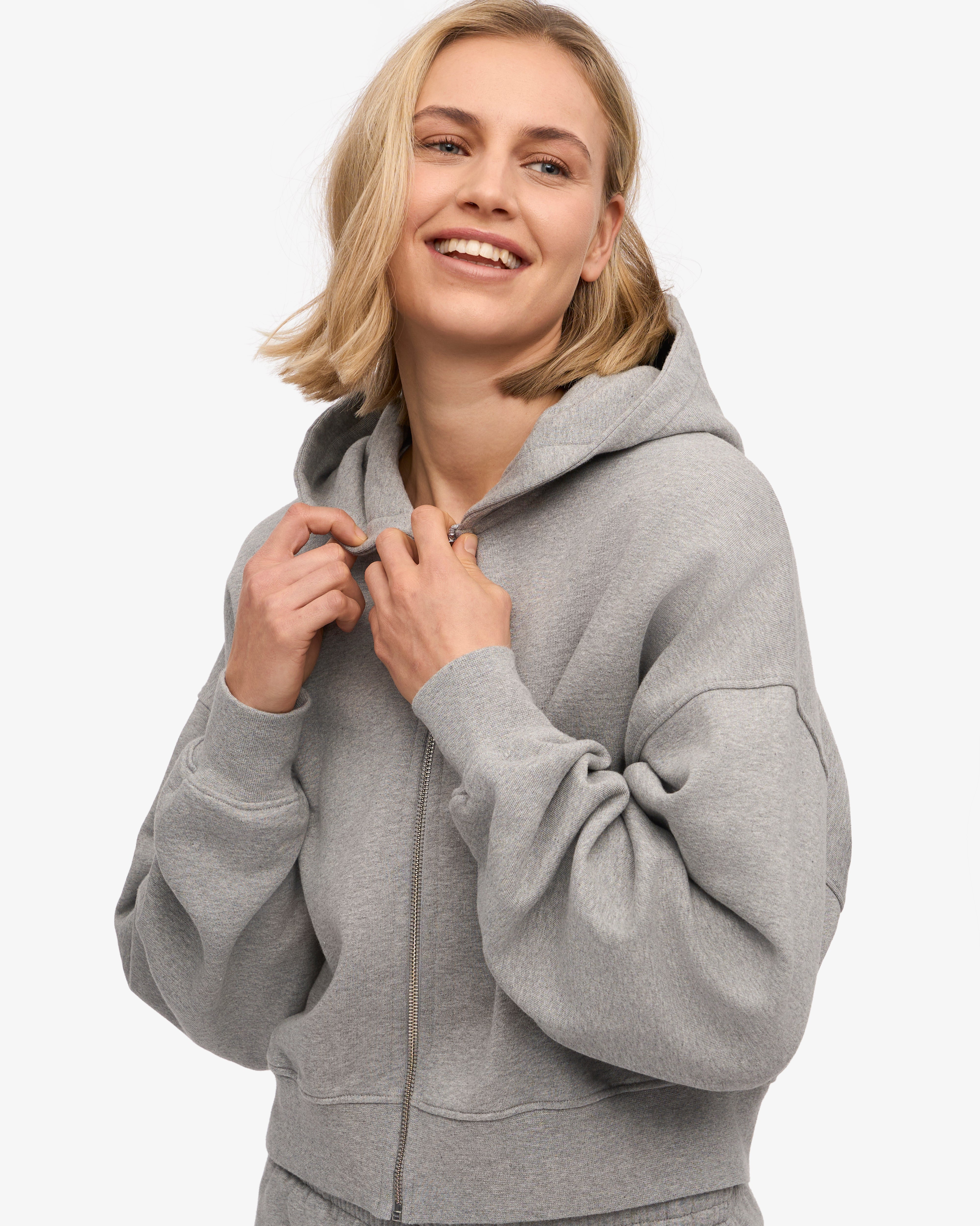 Organic Crop Zip Hood - Heather Grey