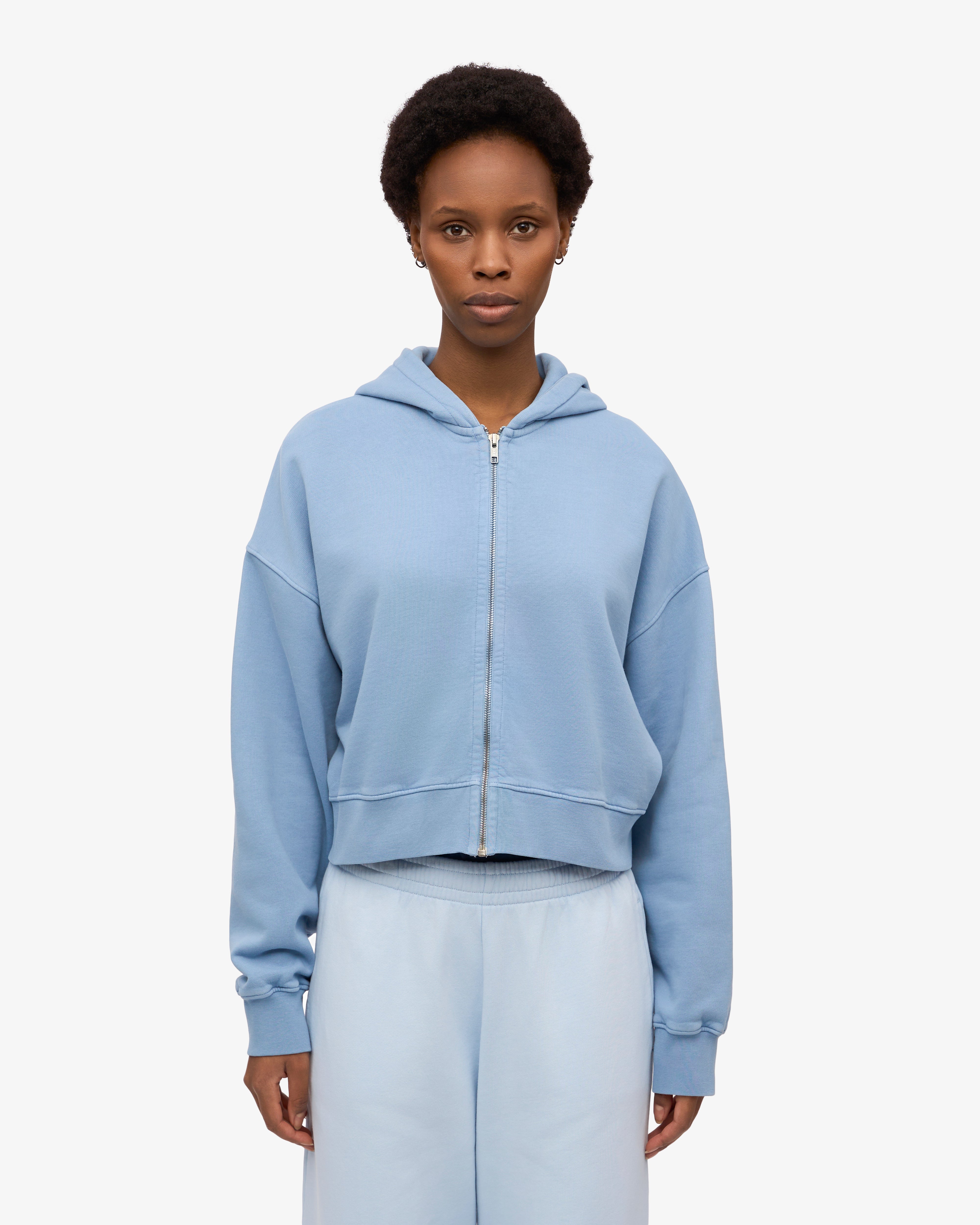 Organic Crop Zip Hood - Seaside Blue