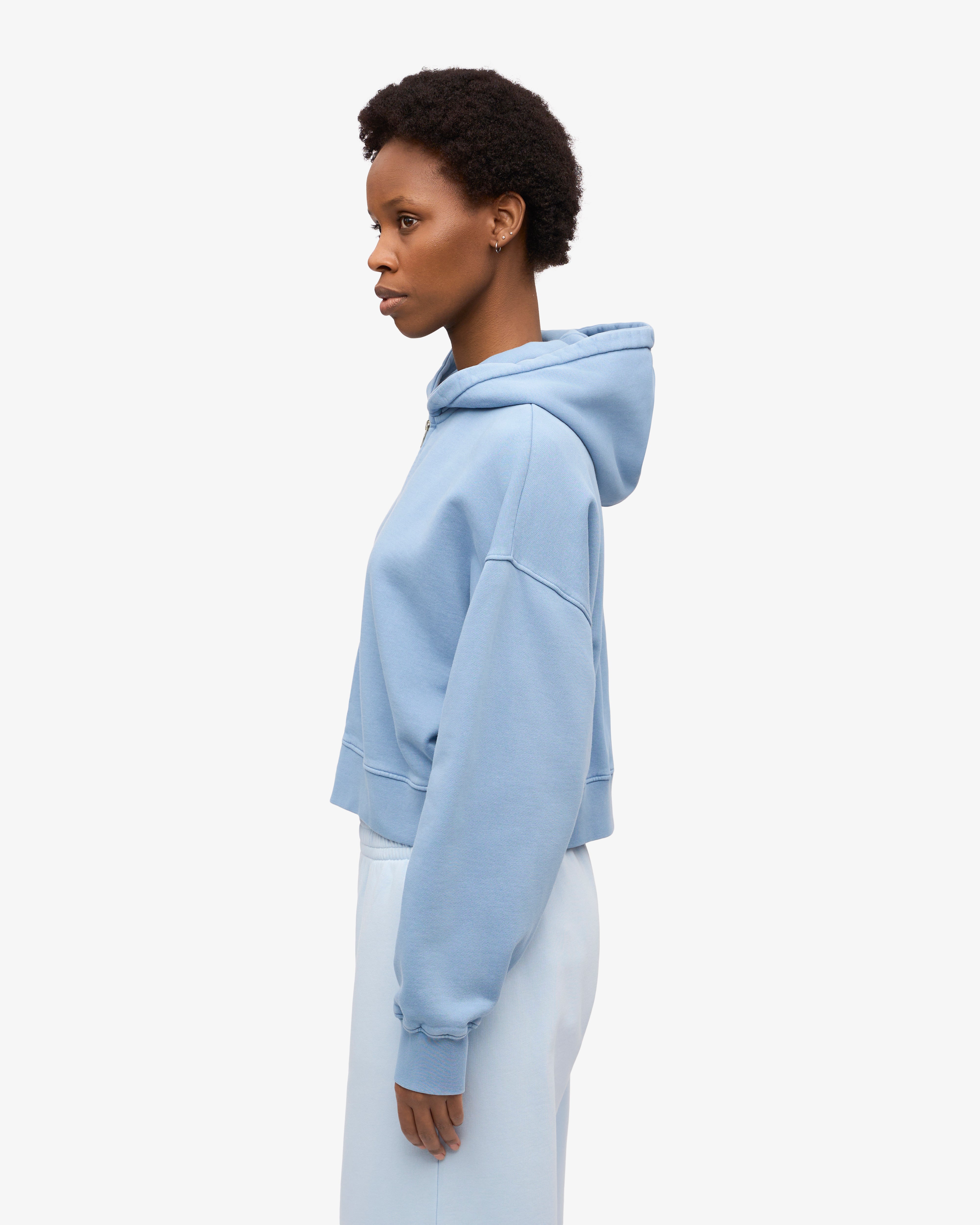Organic Crop Zip Hood - Seaside Blue