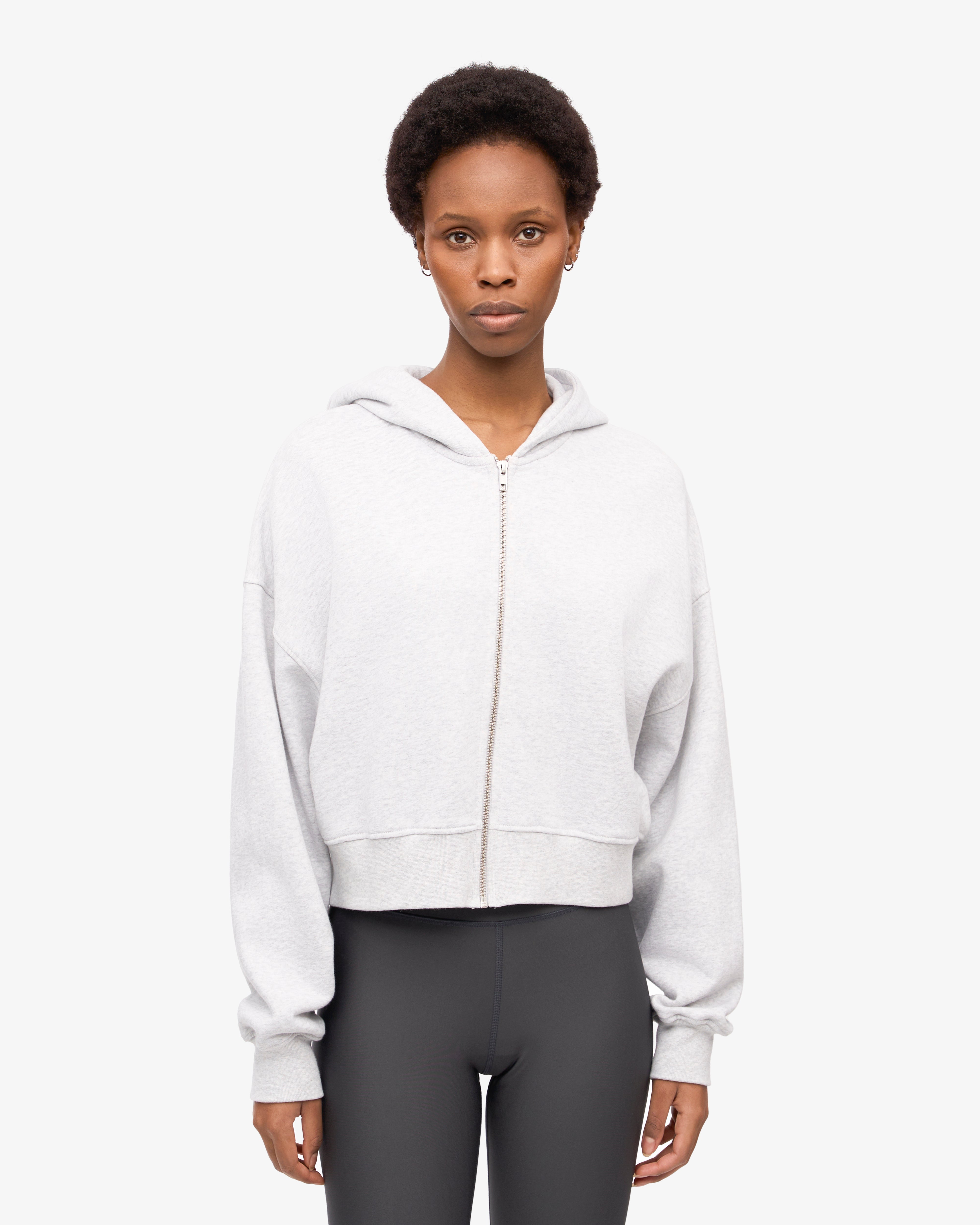 Organic Crop Zip Hood - Snow Melange