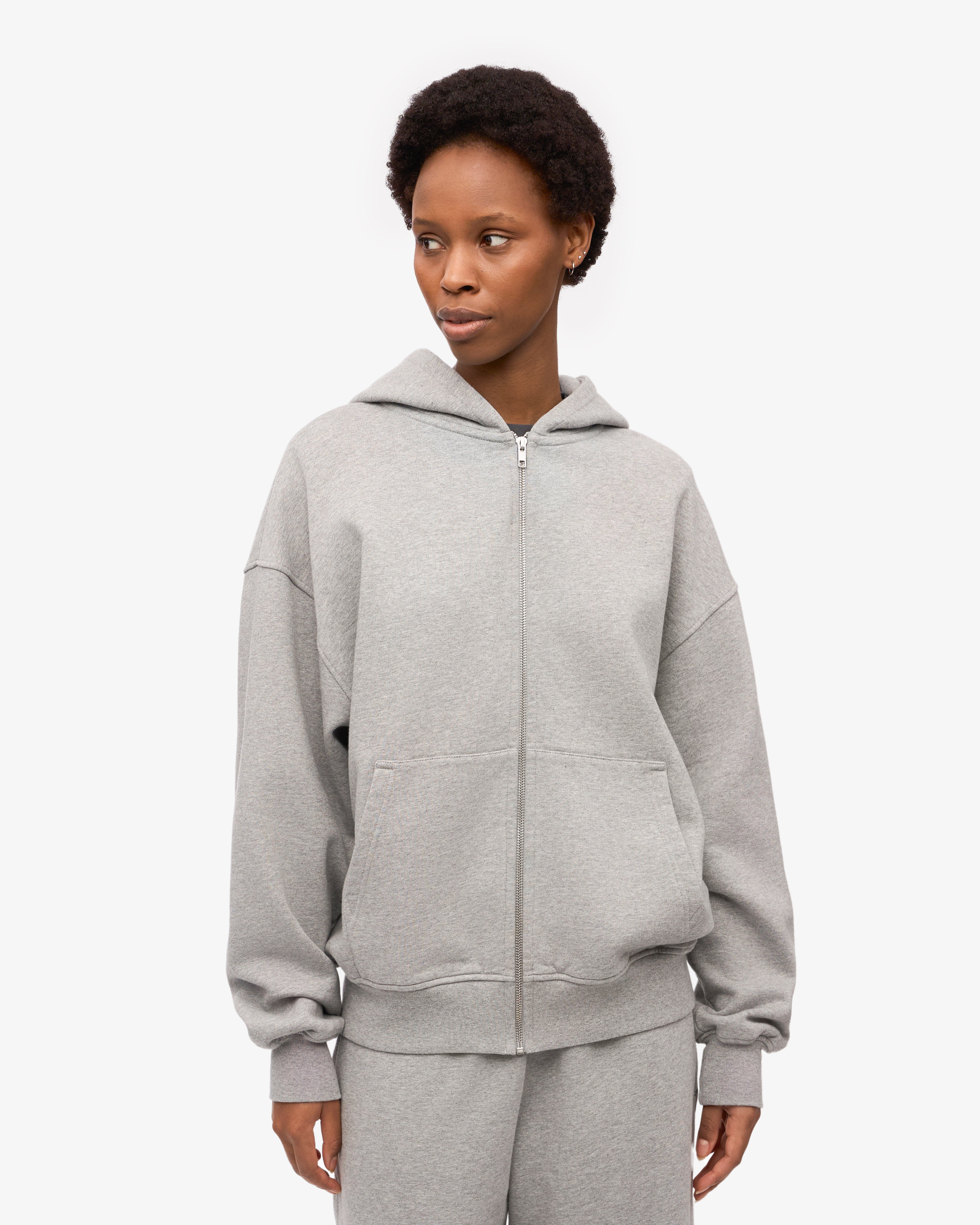 Organic Oversized Zip Hood - Heather Grey