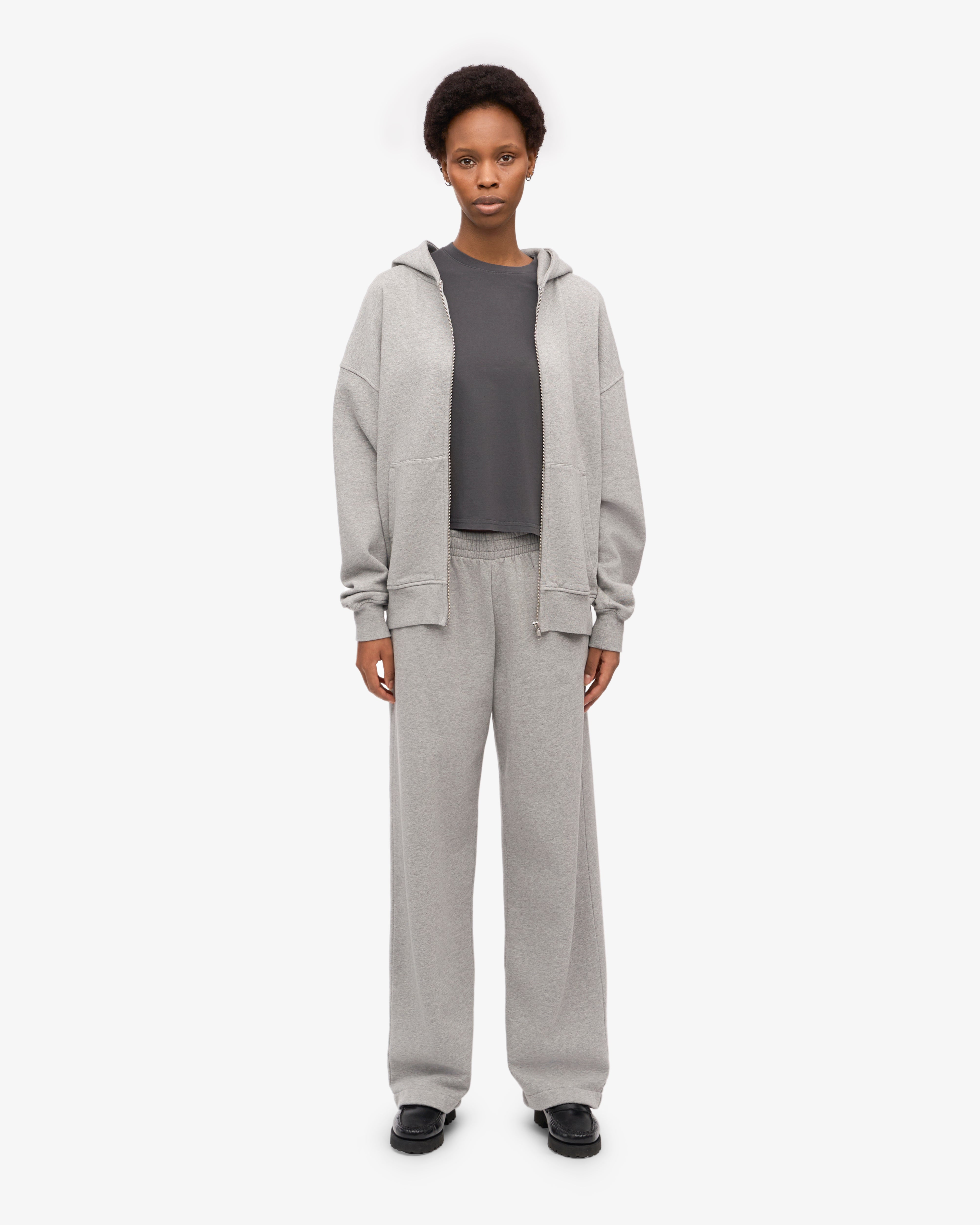 Organic Oversized Zip Hood - Heather Grey