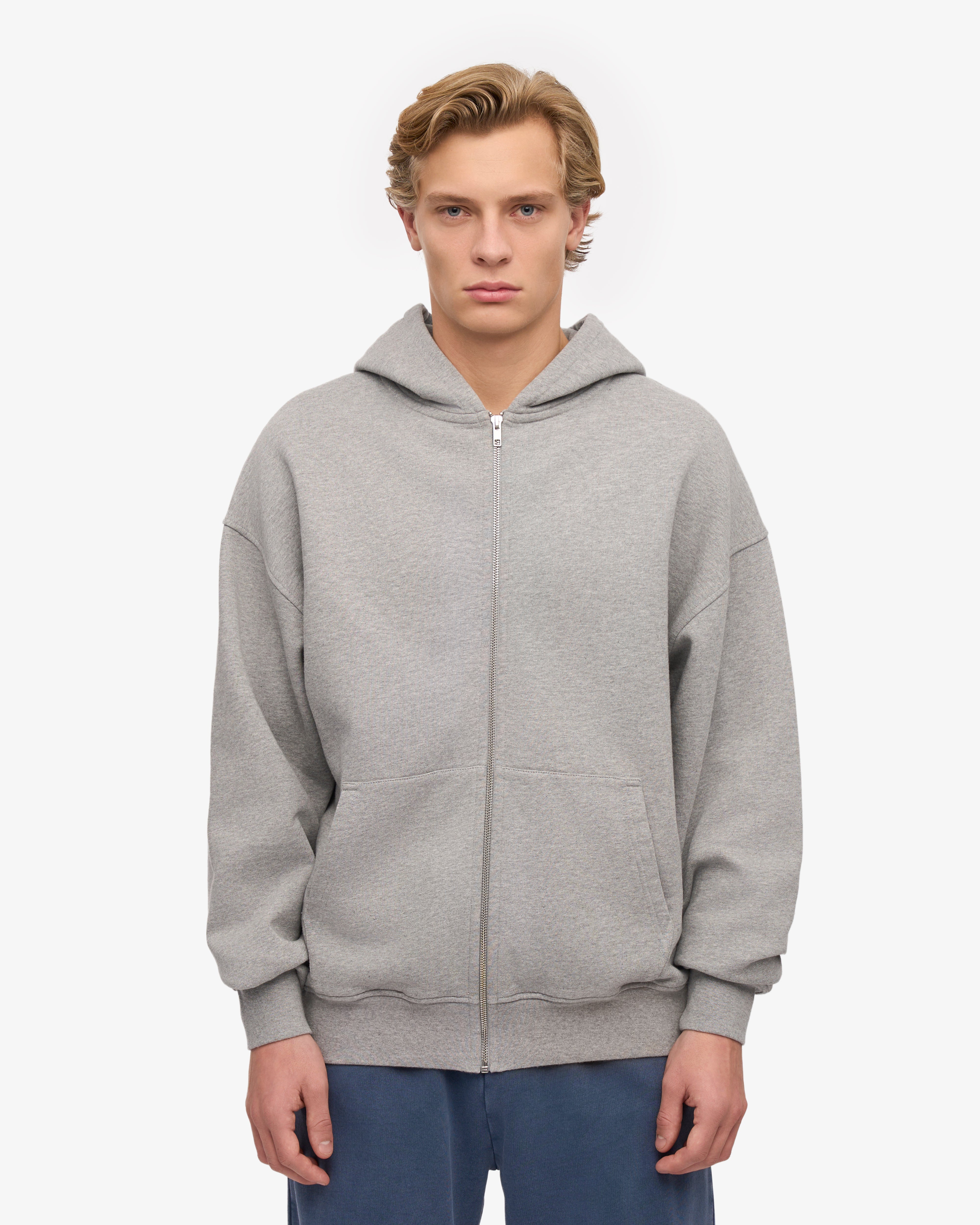 Organic Oversized Zip Hood - Heather Grey