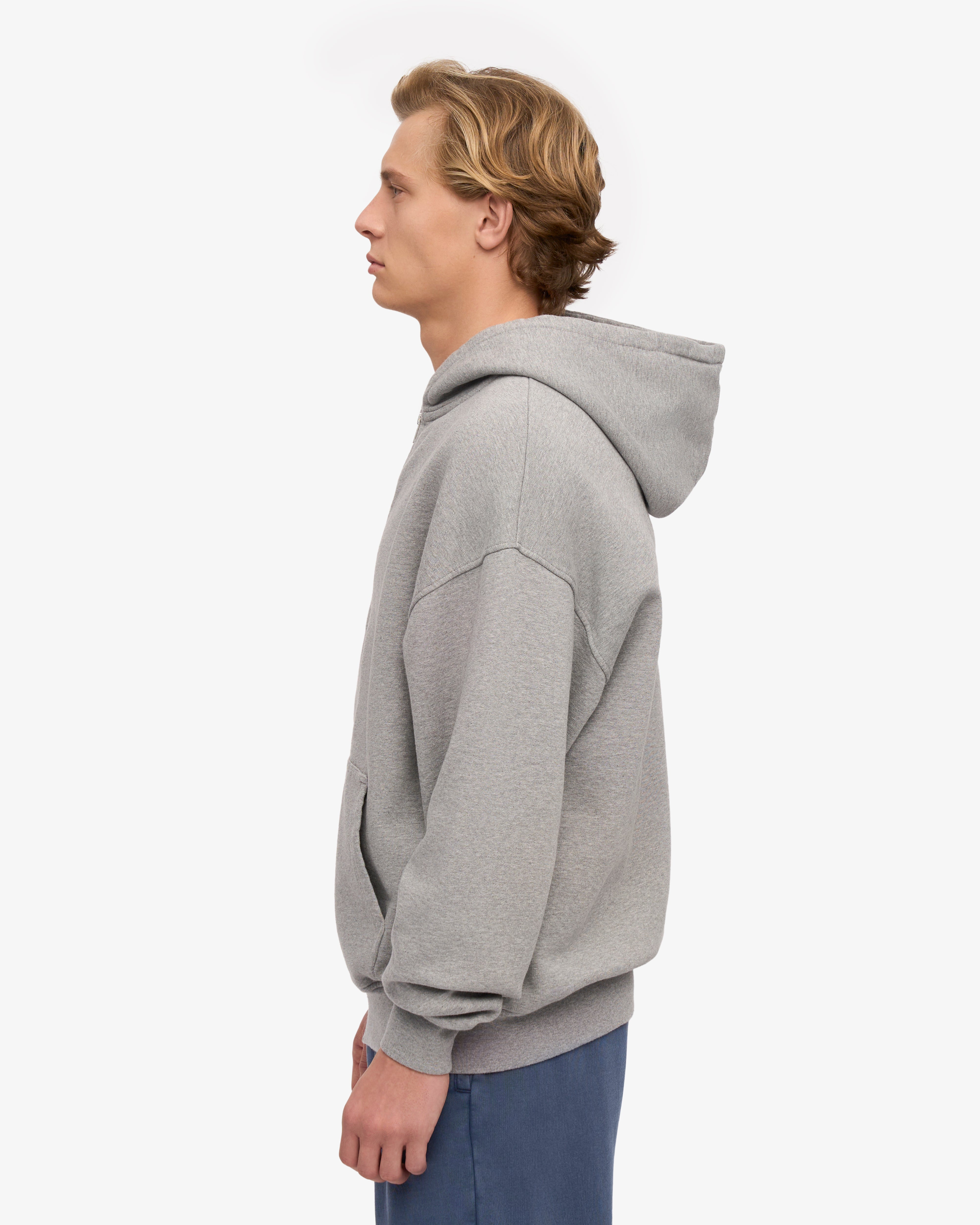 Organic Oversized Zip Hood - Heather Grey