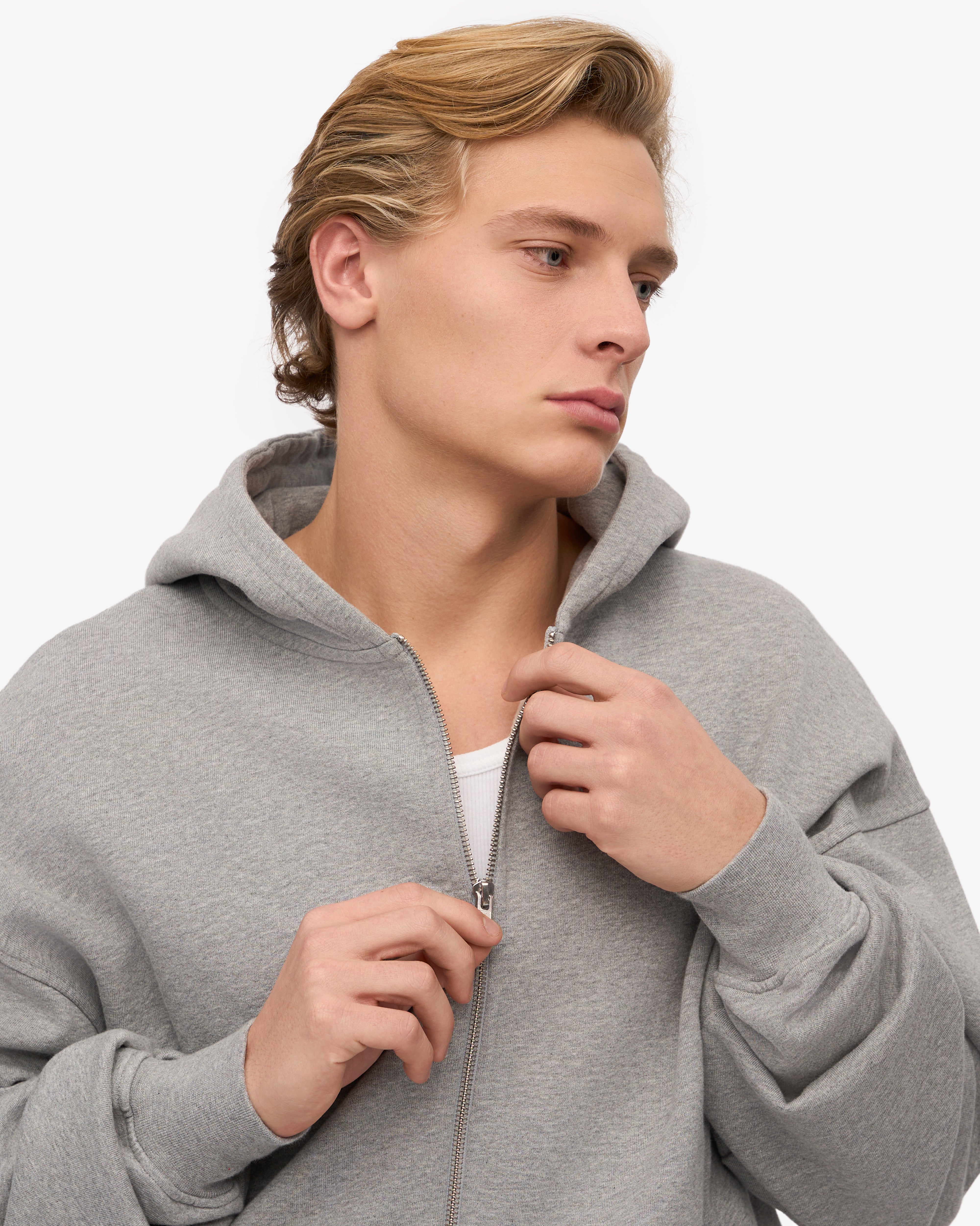 Organic Oversized Zip Hood - Heather Grey