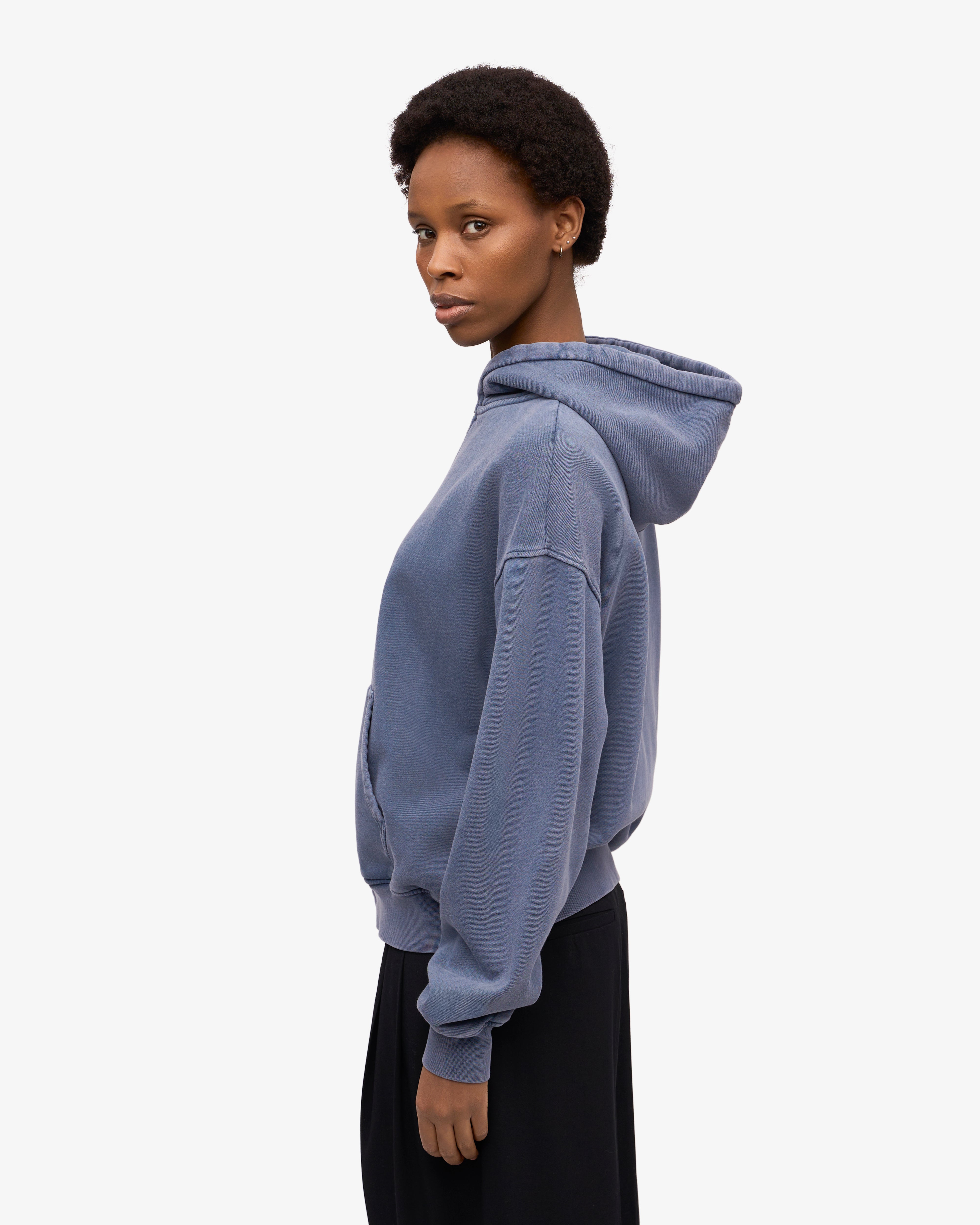 Organic Oversized Zip Hood - Neptune Blue