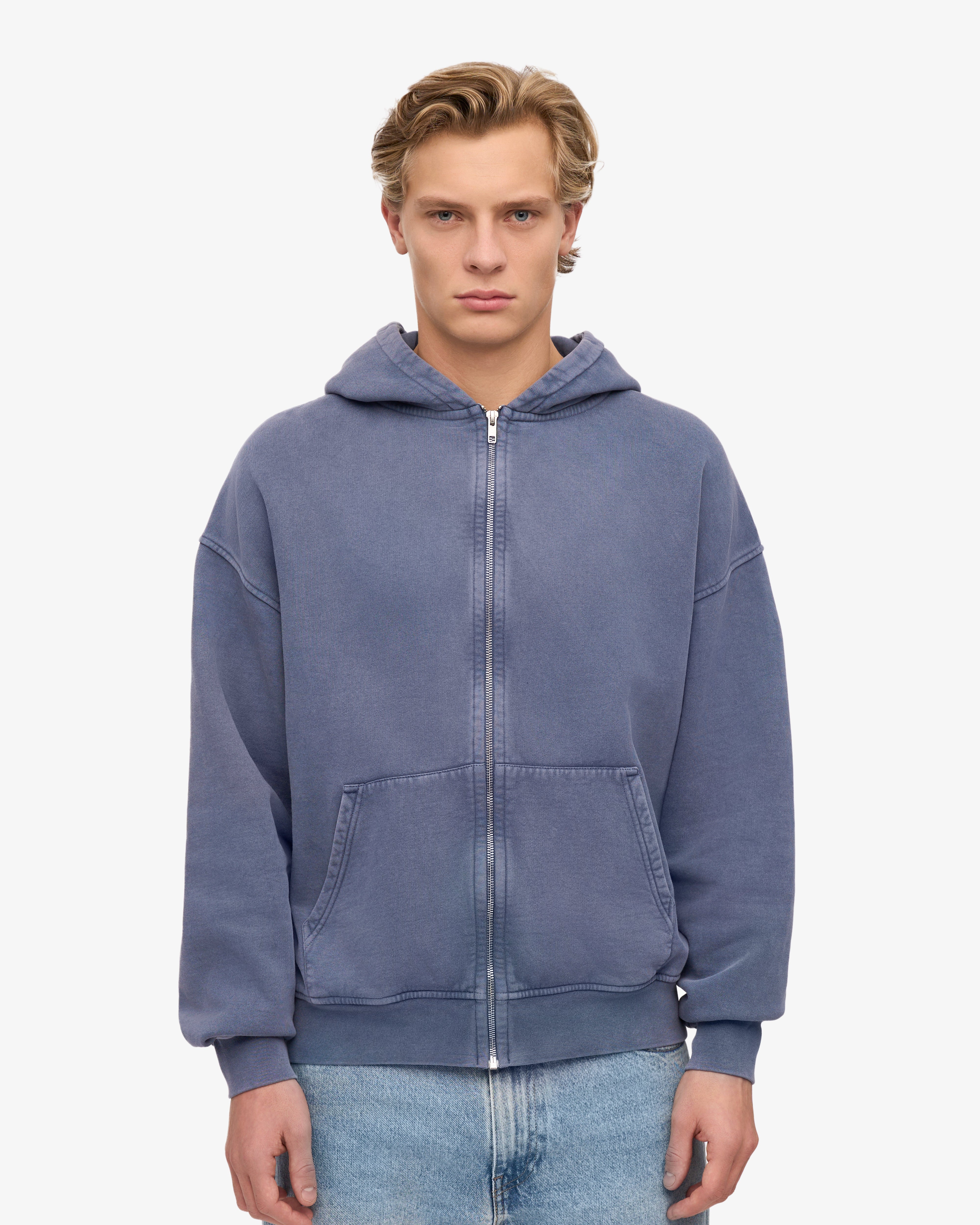 Organic Oversized Zip Hood - Neptune Blue