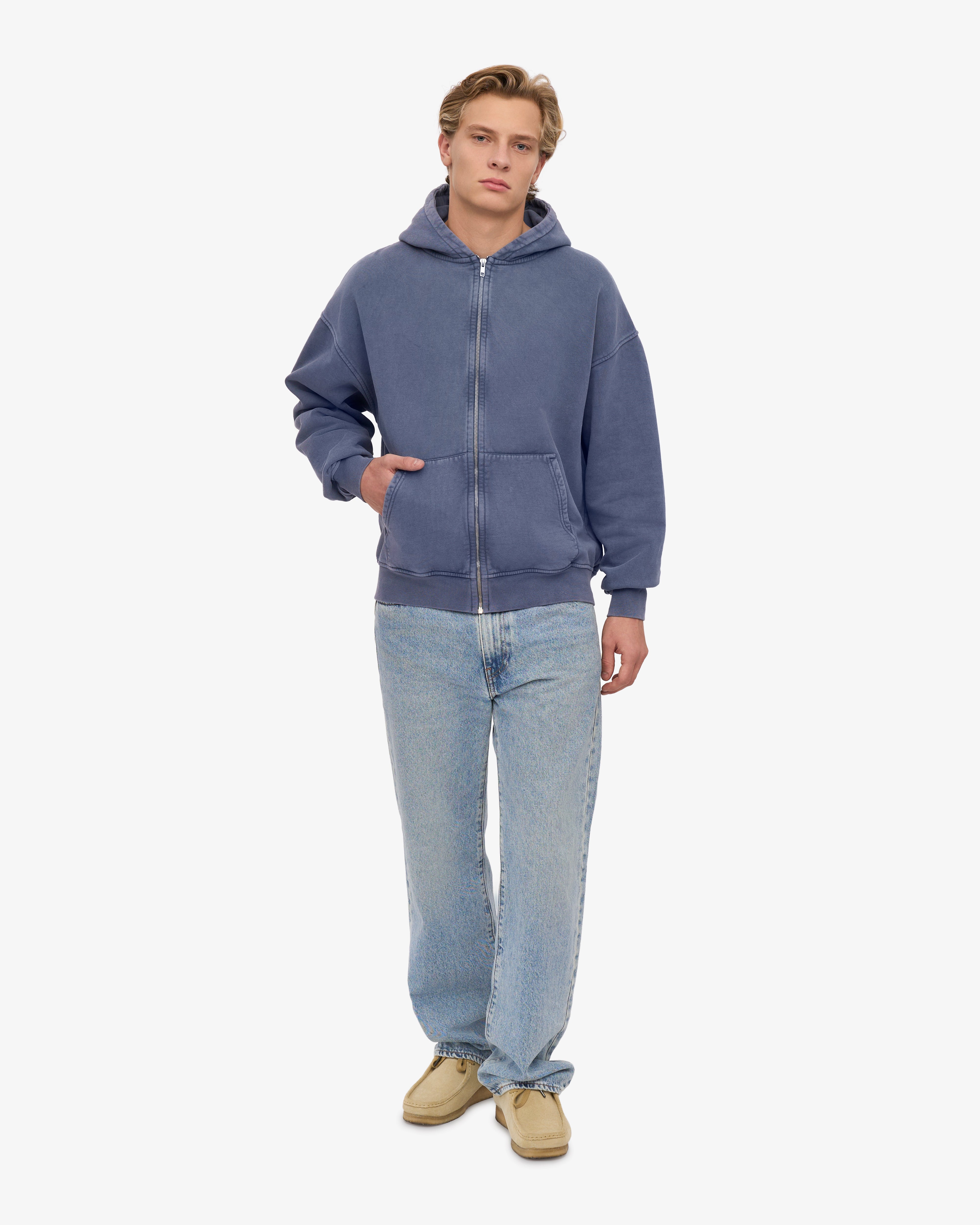 Organic Oversized Zip Hood - Neptune Blue