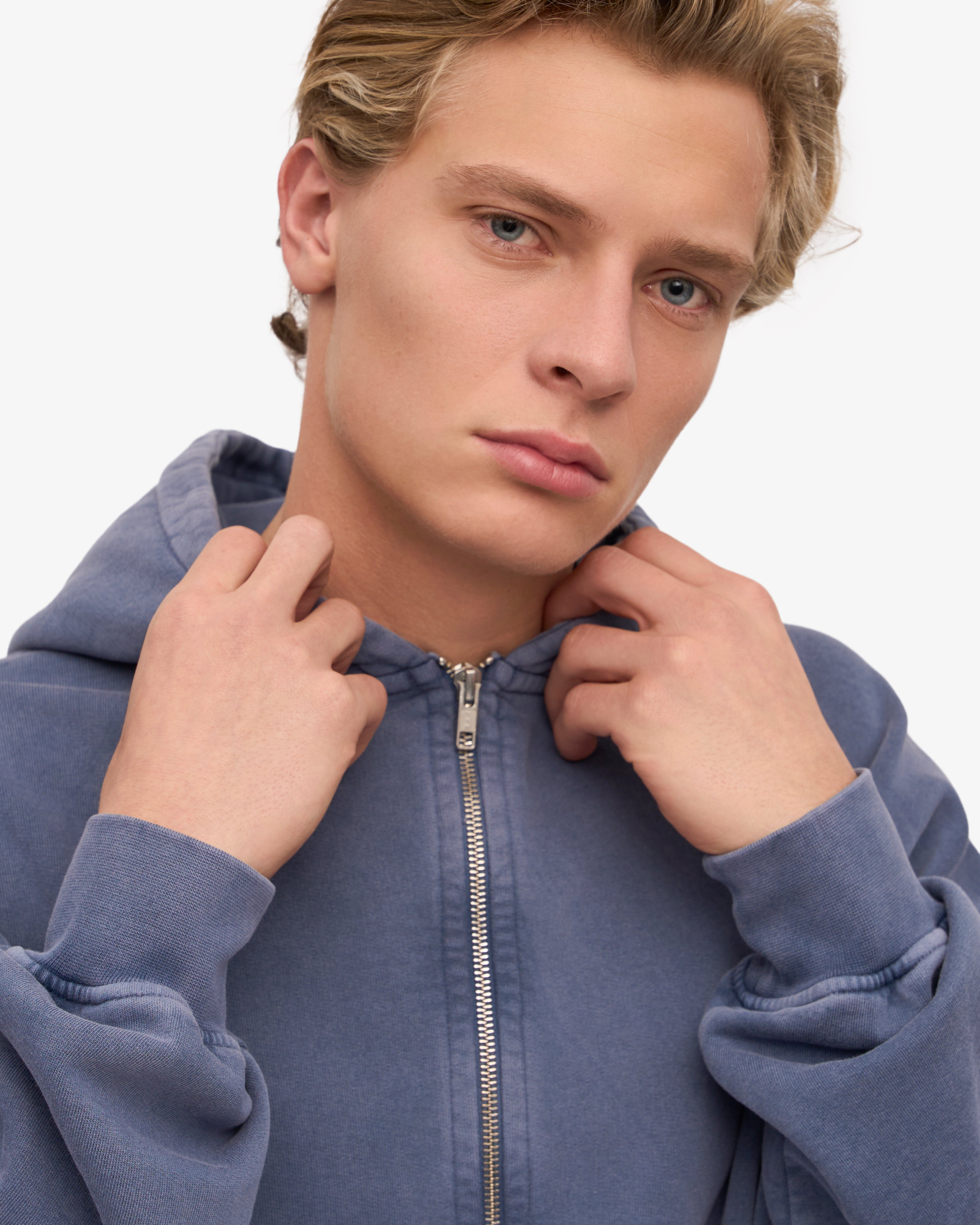 Organic Oversized Zip Hood - Neptune Blue