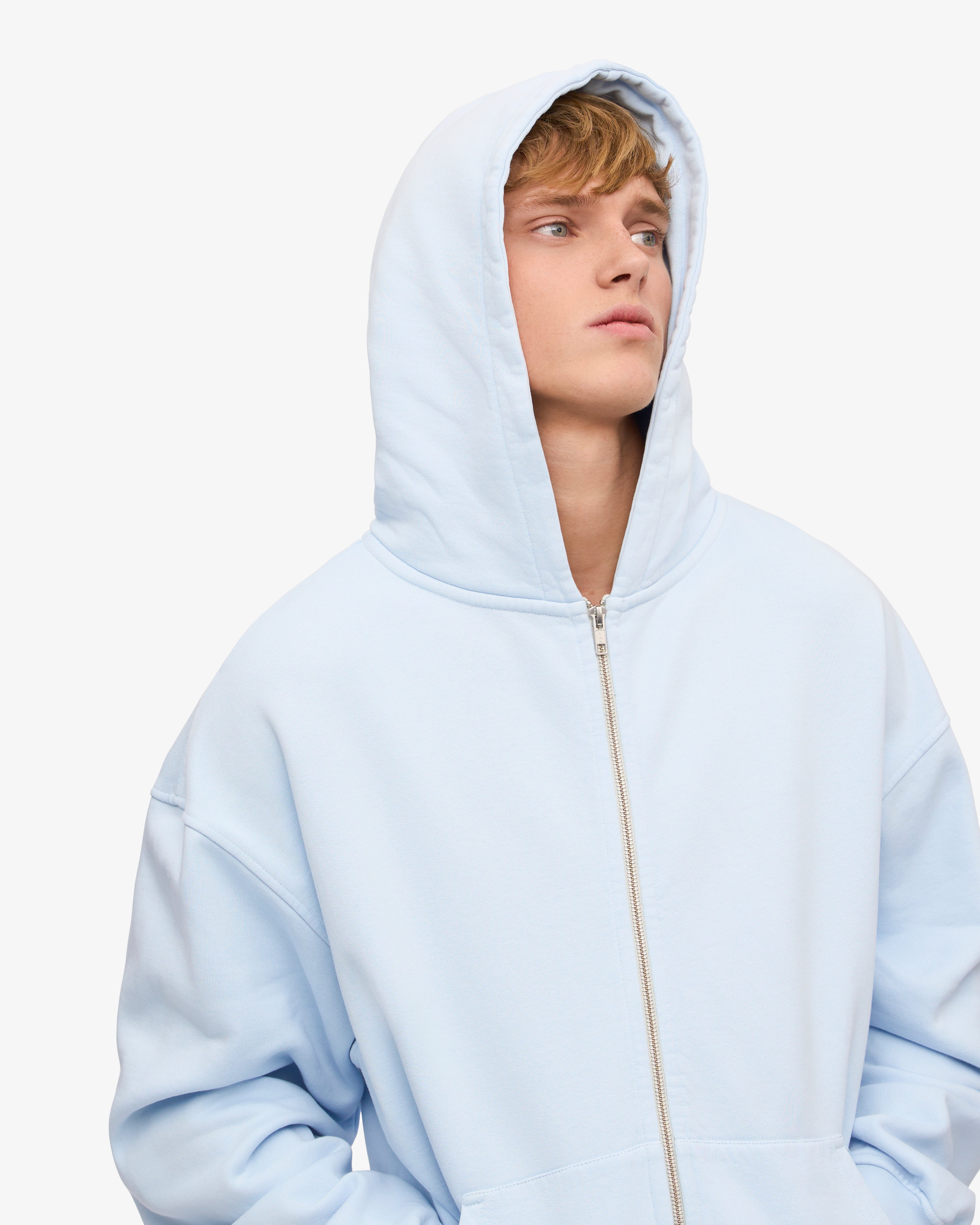 Organic Oversized Zip Hood - Polar Blue