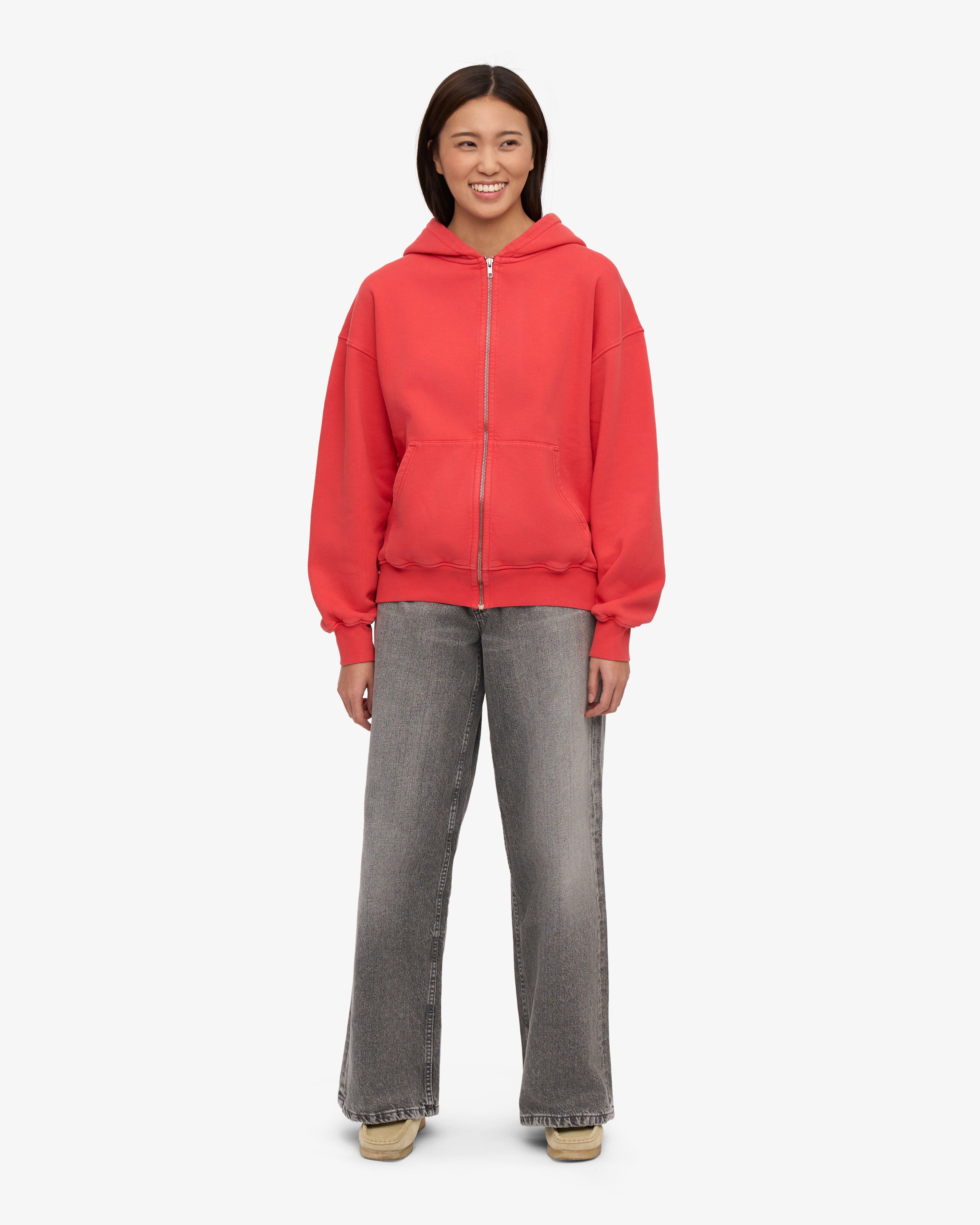 Organic Oversized Zip Hood - Red Tangerine