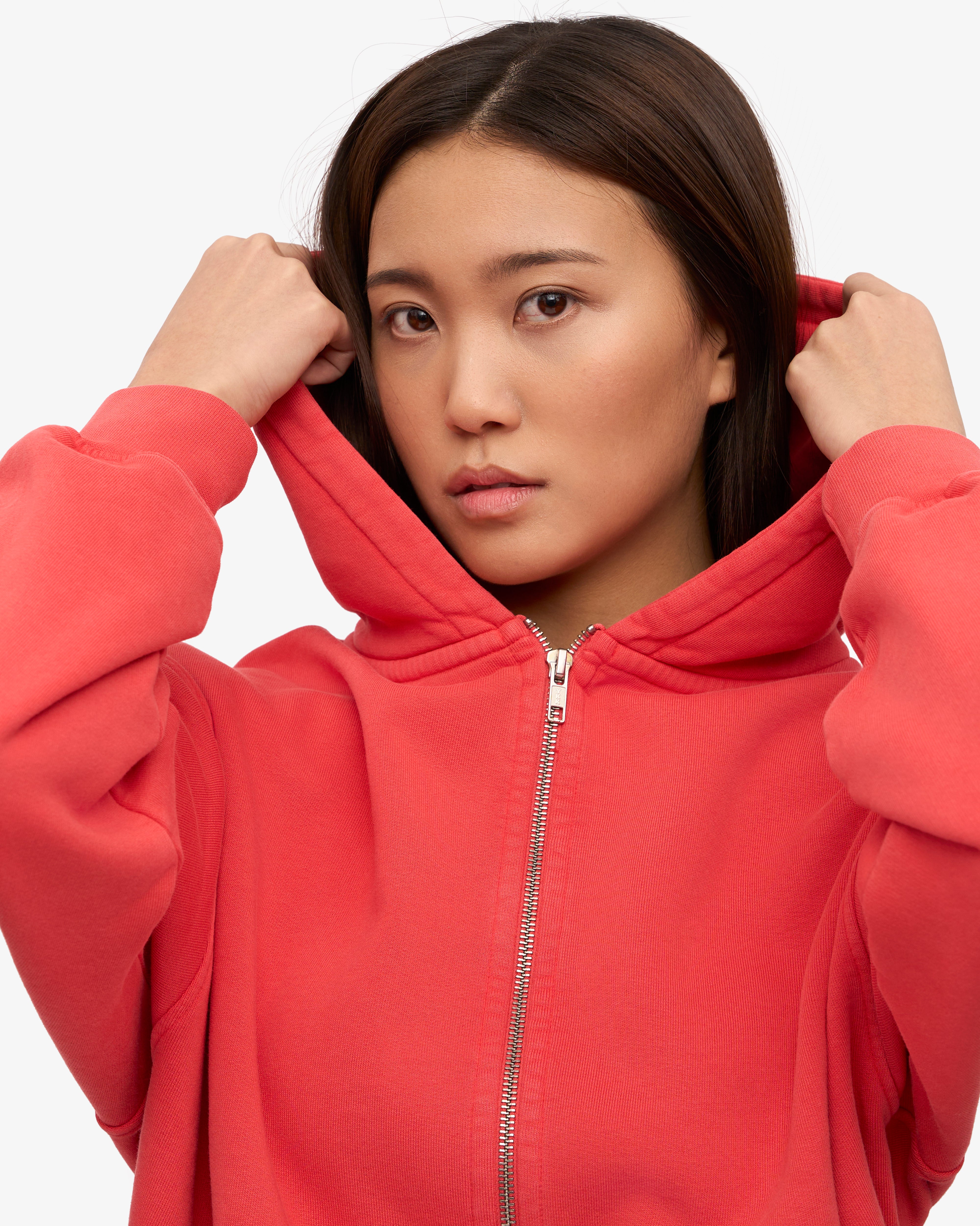 Organic Oversized Zip Hood - Red Tangerine