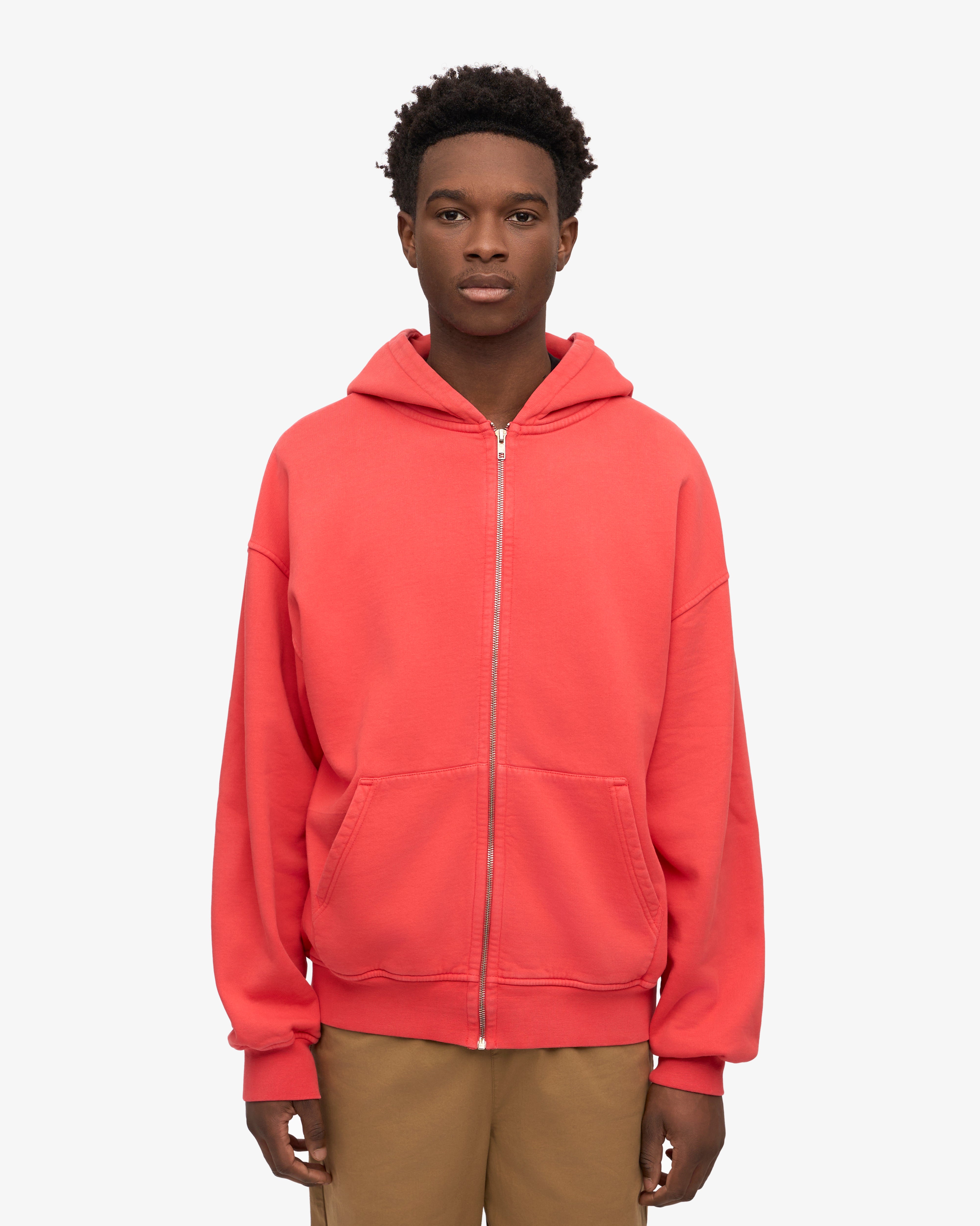 Organic Oversized Zip Hood - Red Tangerine