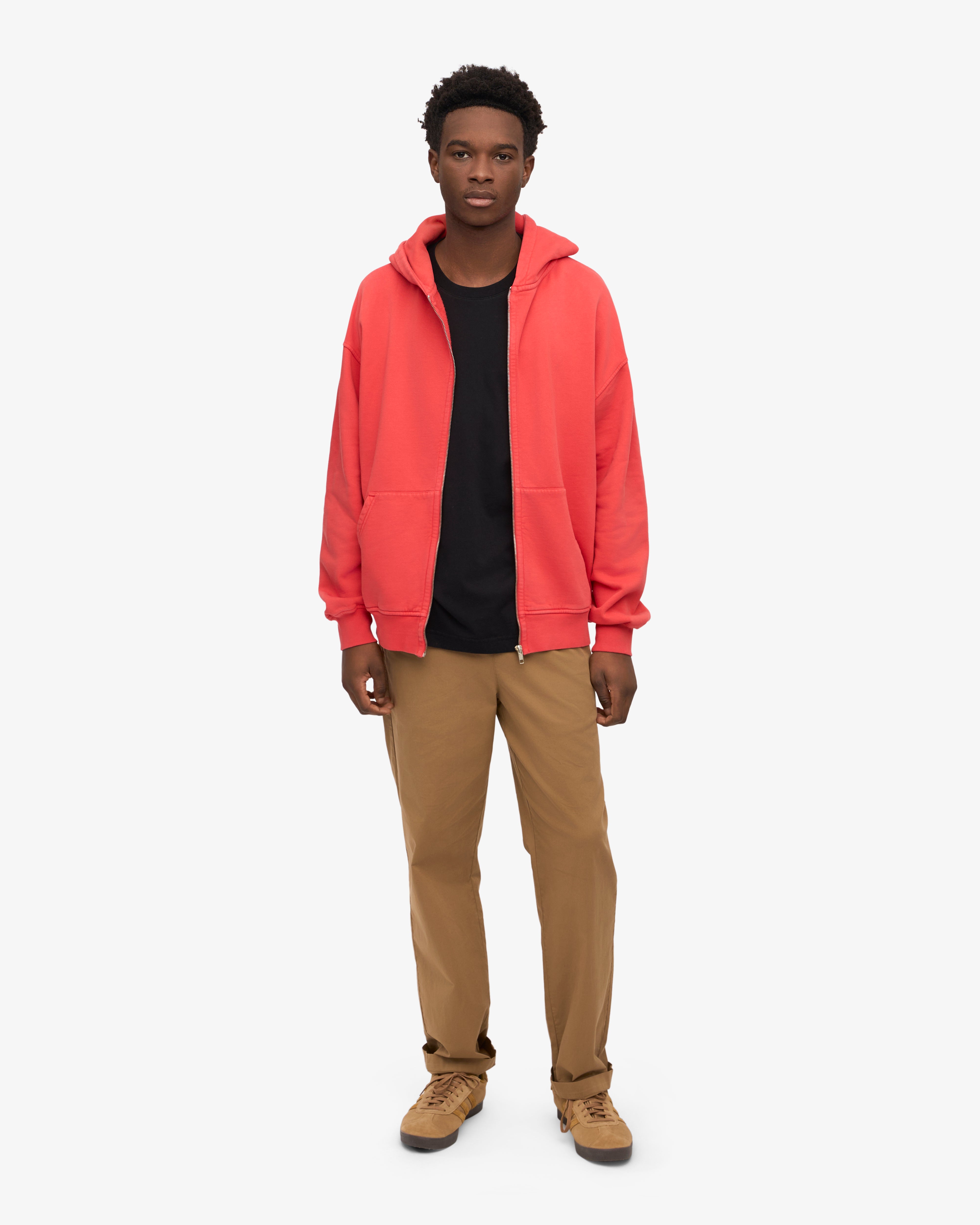 Organic Oversized Zip Hood - Red Tangerine