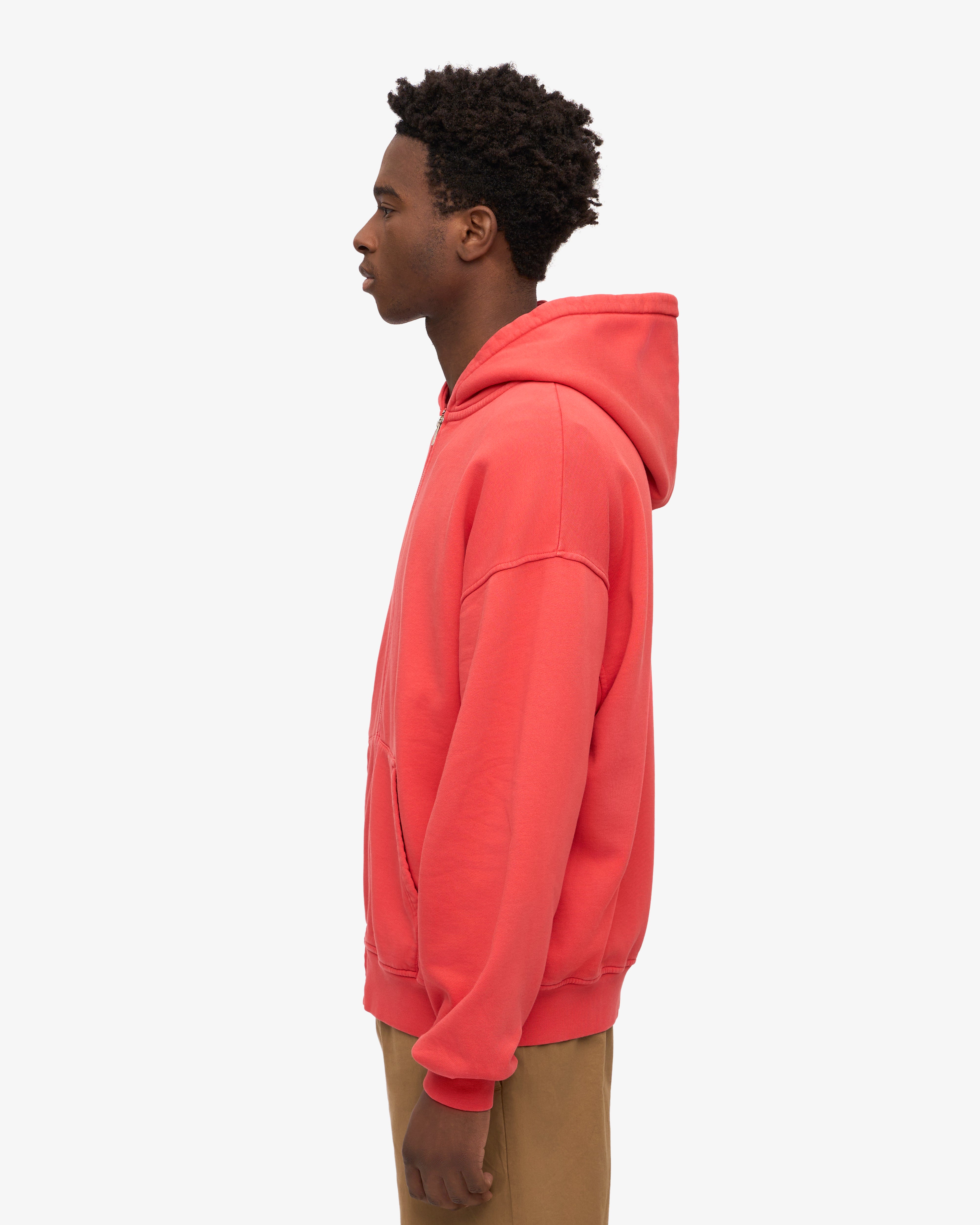 Organic Oversized Zip Hood - Red Tangerine