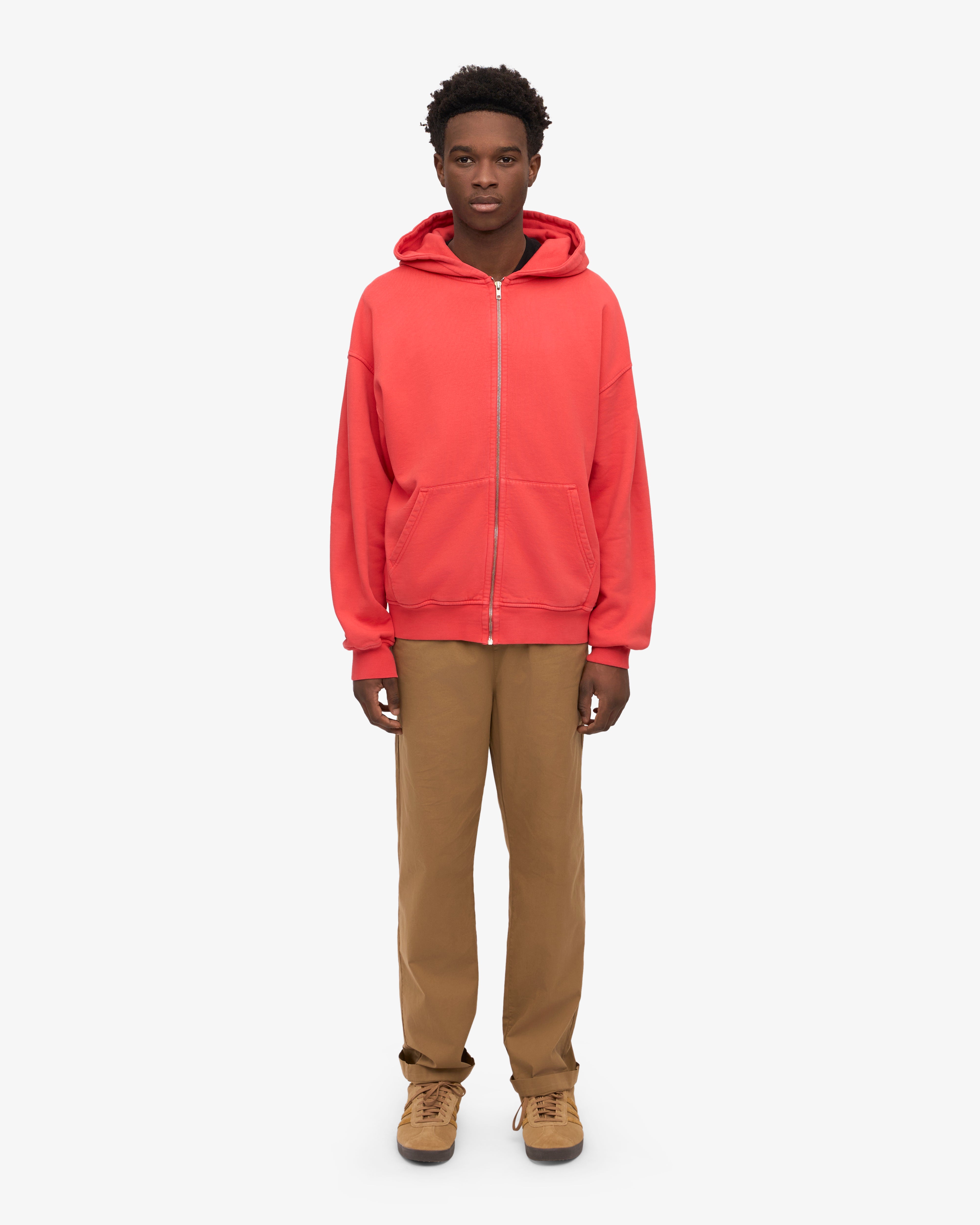 Organic Oversized Zip Hood - Red Tangerine
