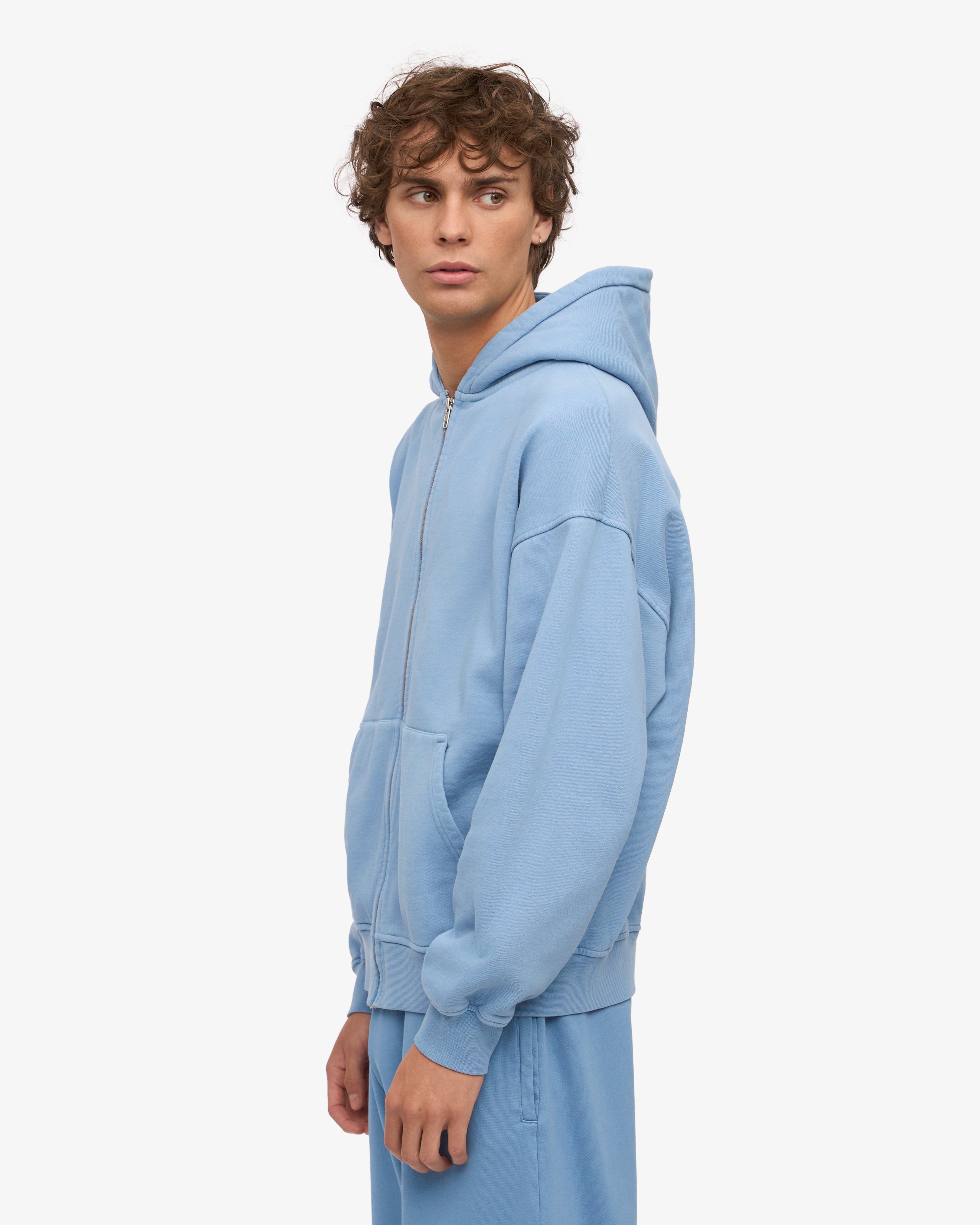 Organic Oversized Zip Hood - Seaside Blue