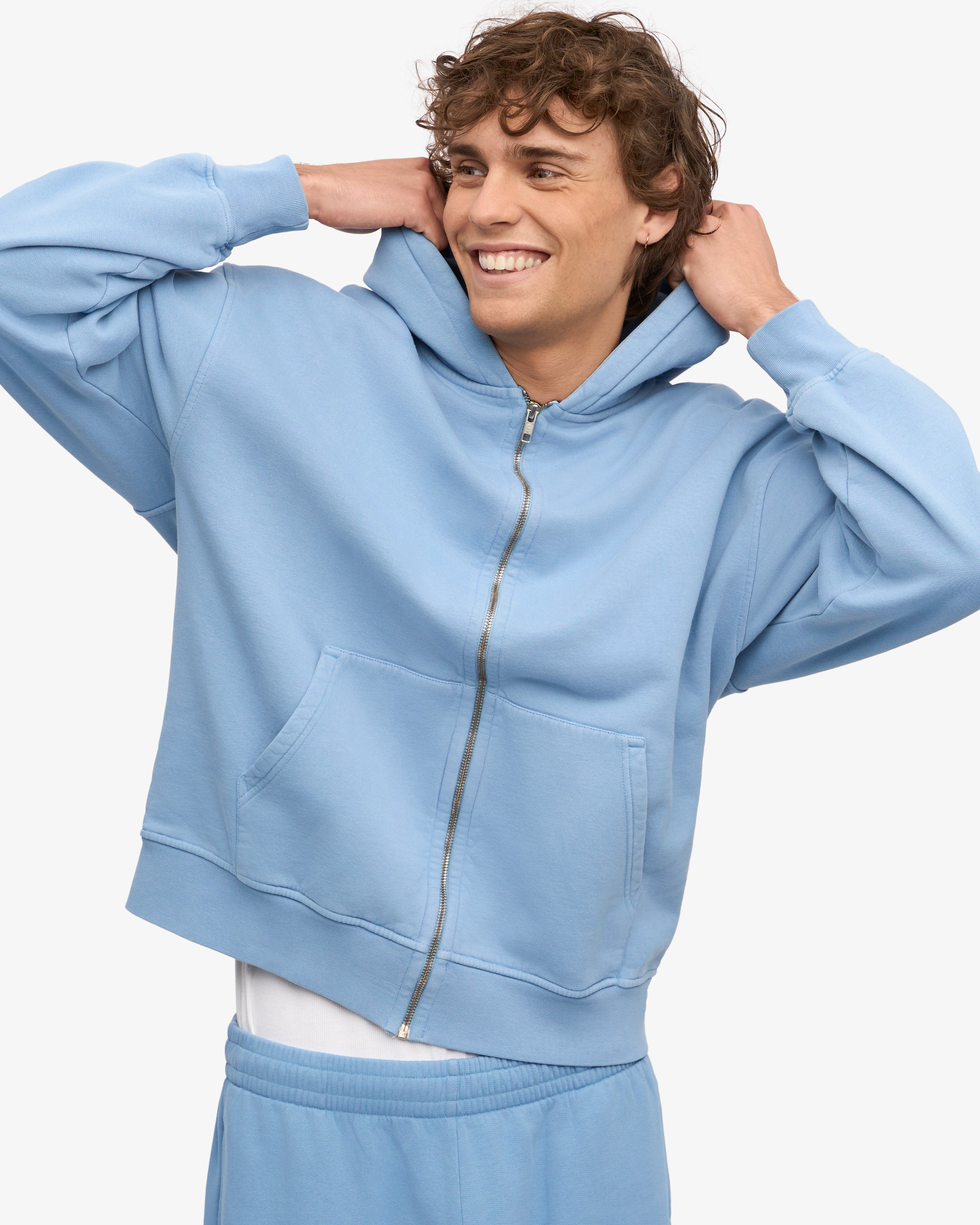Organic Oversized Zip Hood - Seaside Blue