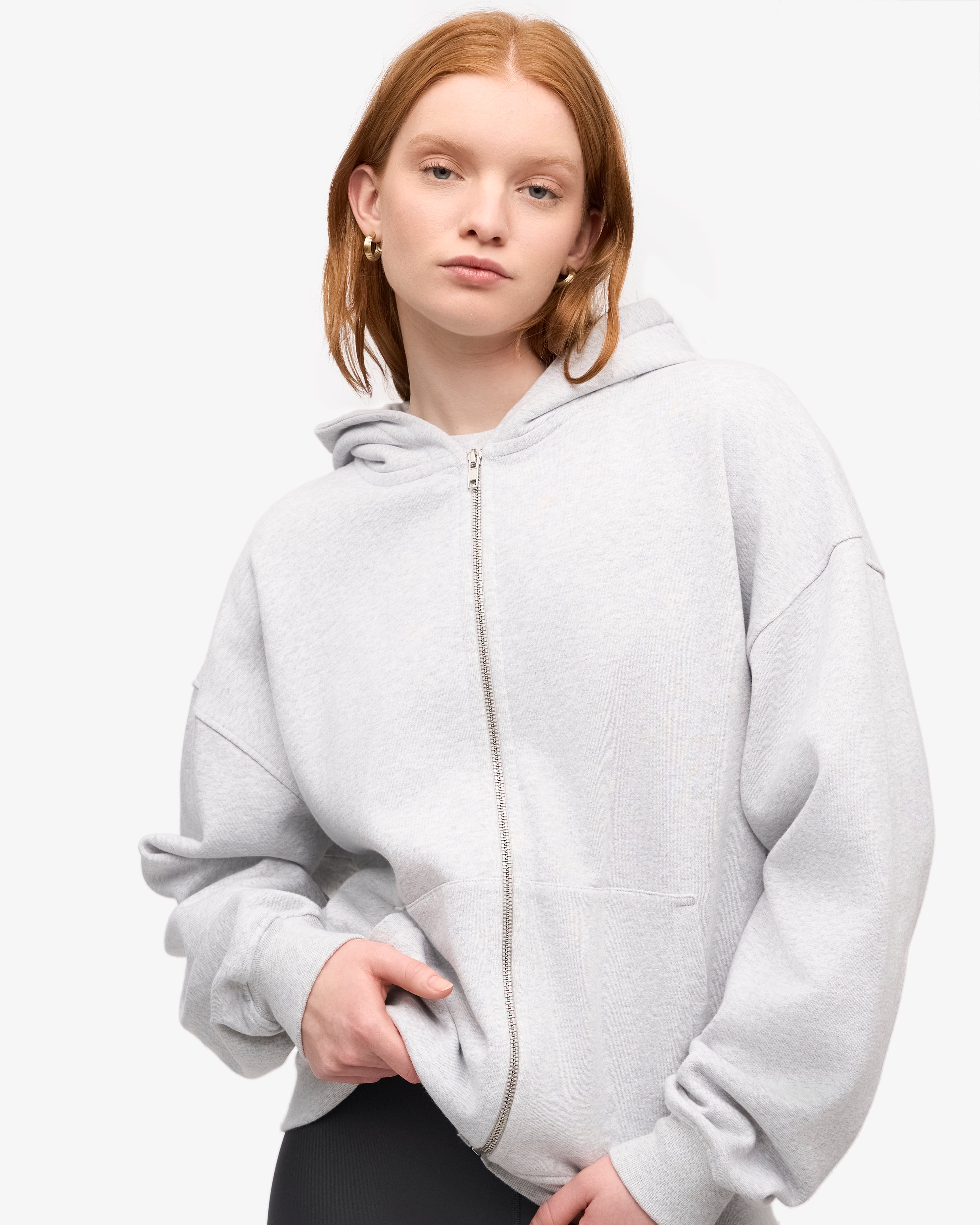 Organic Oversized Zip Hood - Snow Melange
