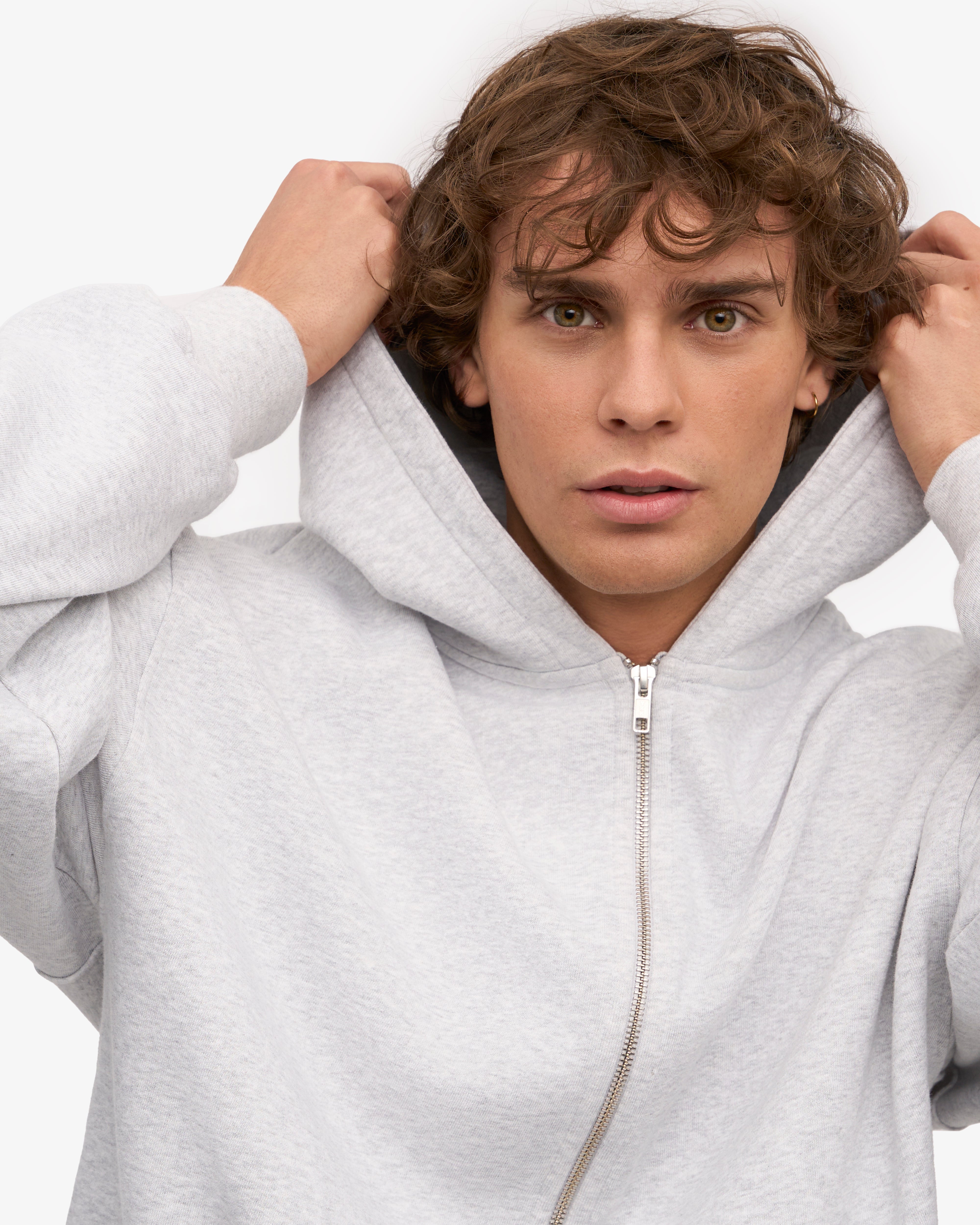 Organic Oversized Zip Hood - Snow Melange