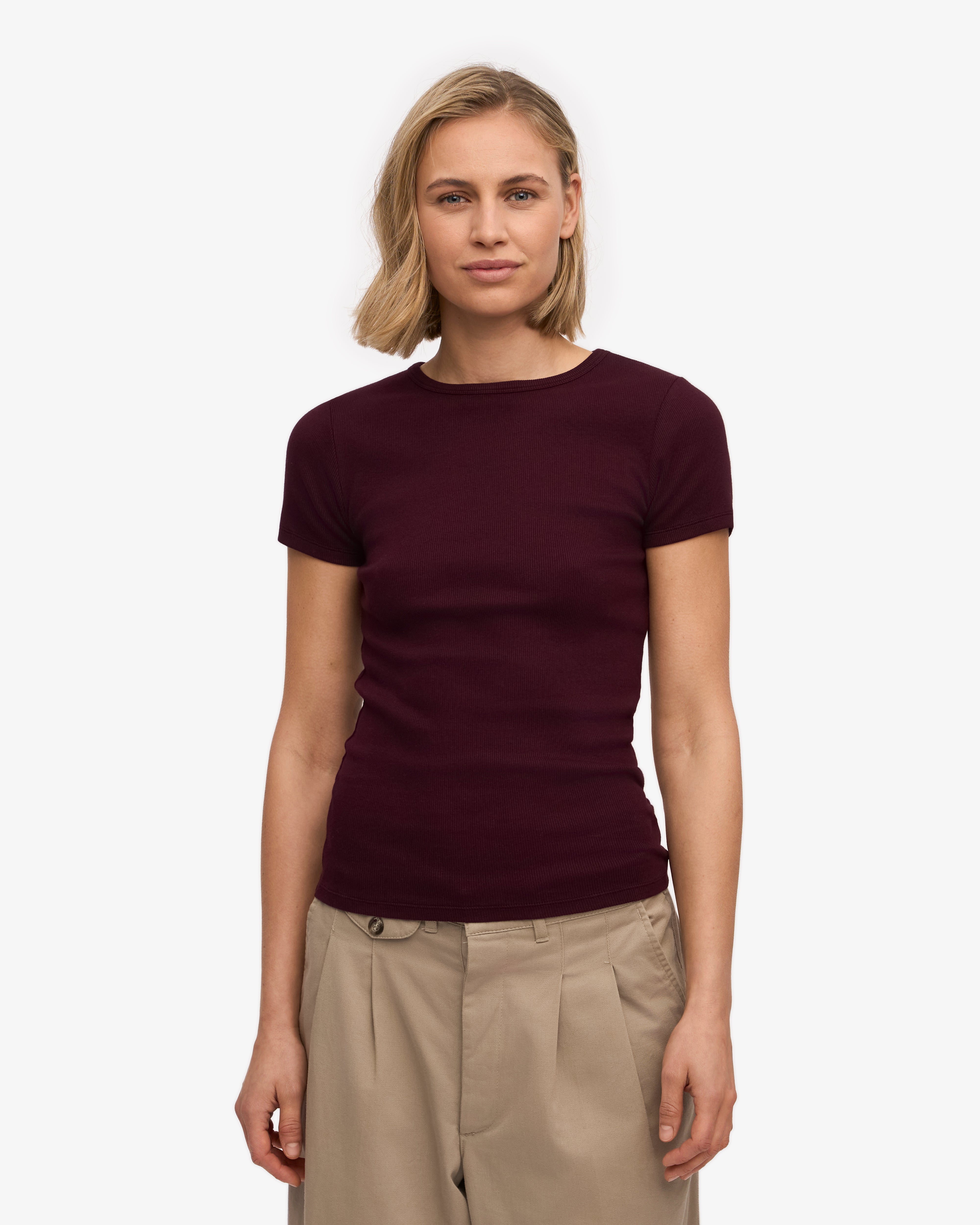 Organic Rib T-Shirt - Oxblood Red