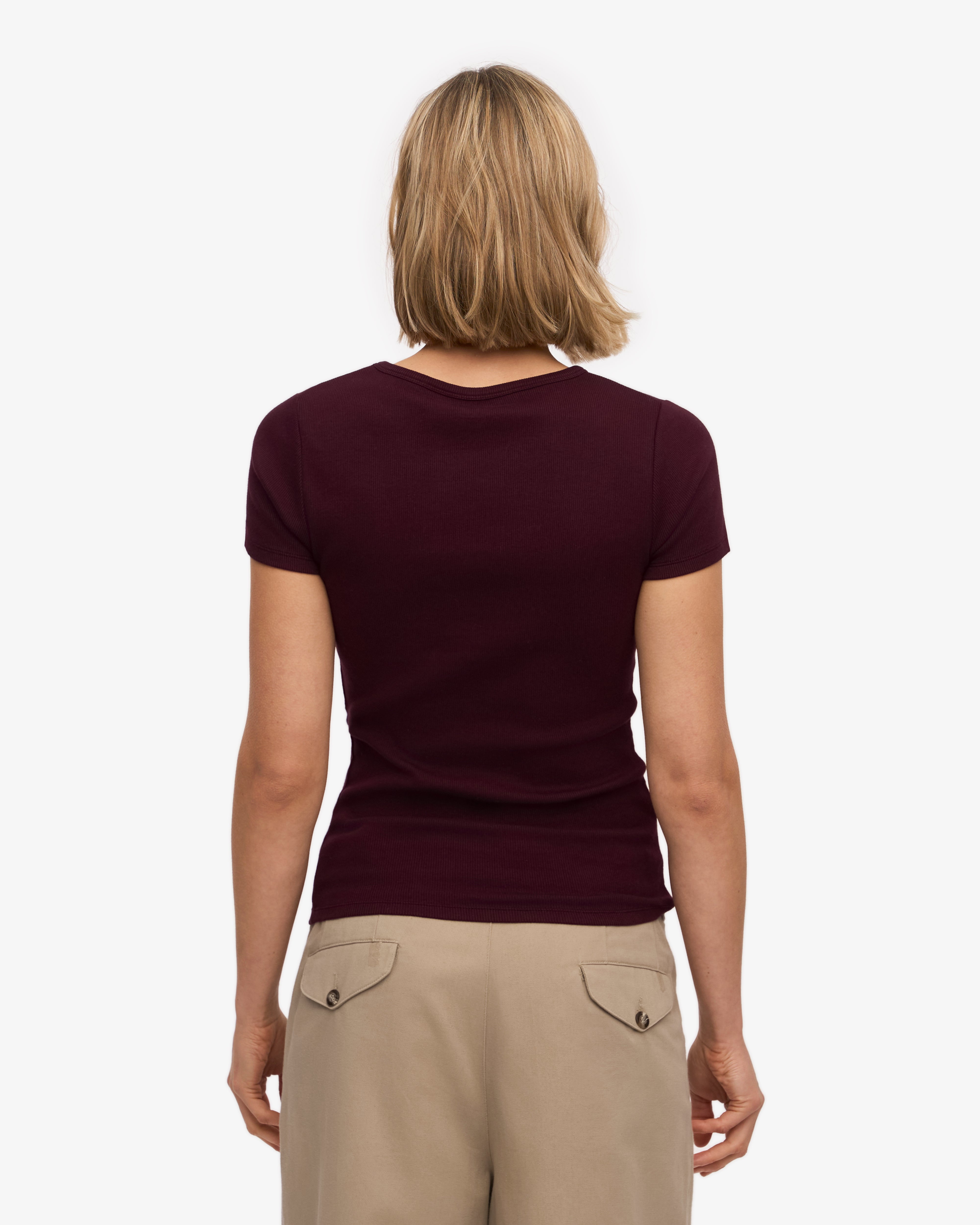 Organic Rib T-Shirt - Oxblood Red