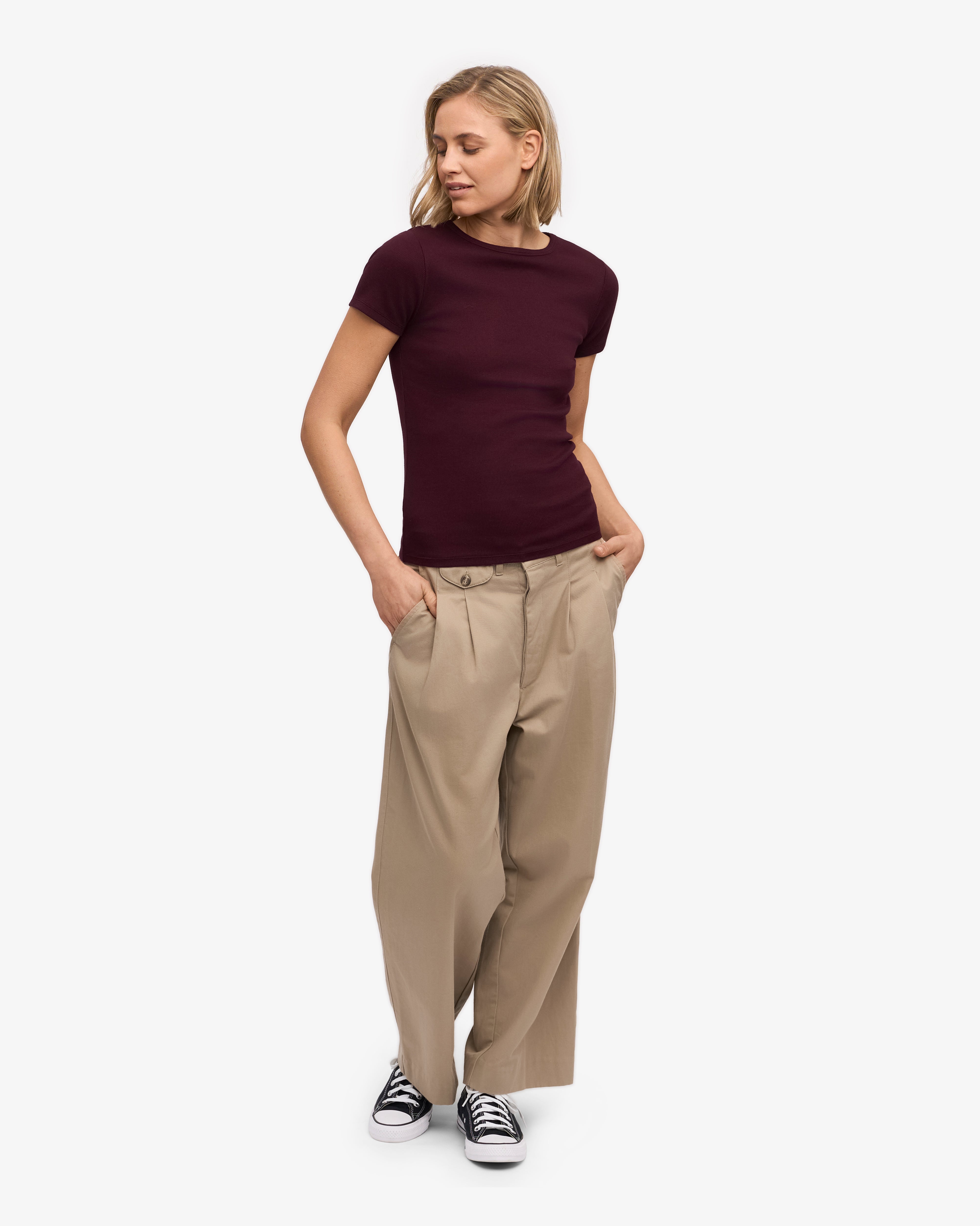 Organic Rib T-Shirt - Oxblood Red