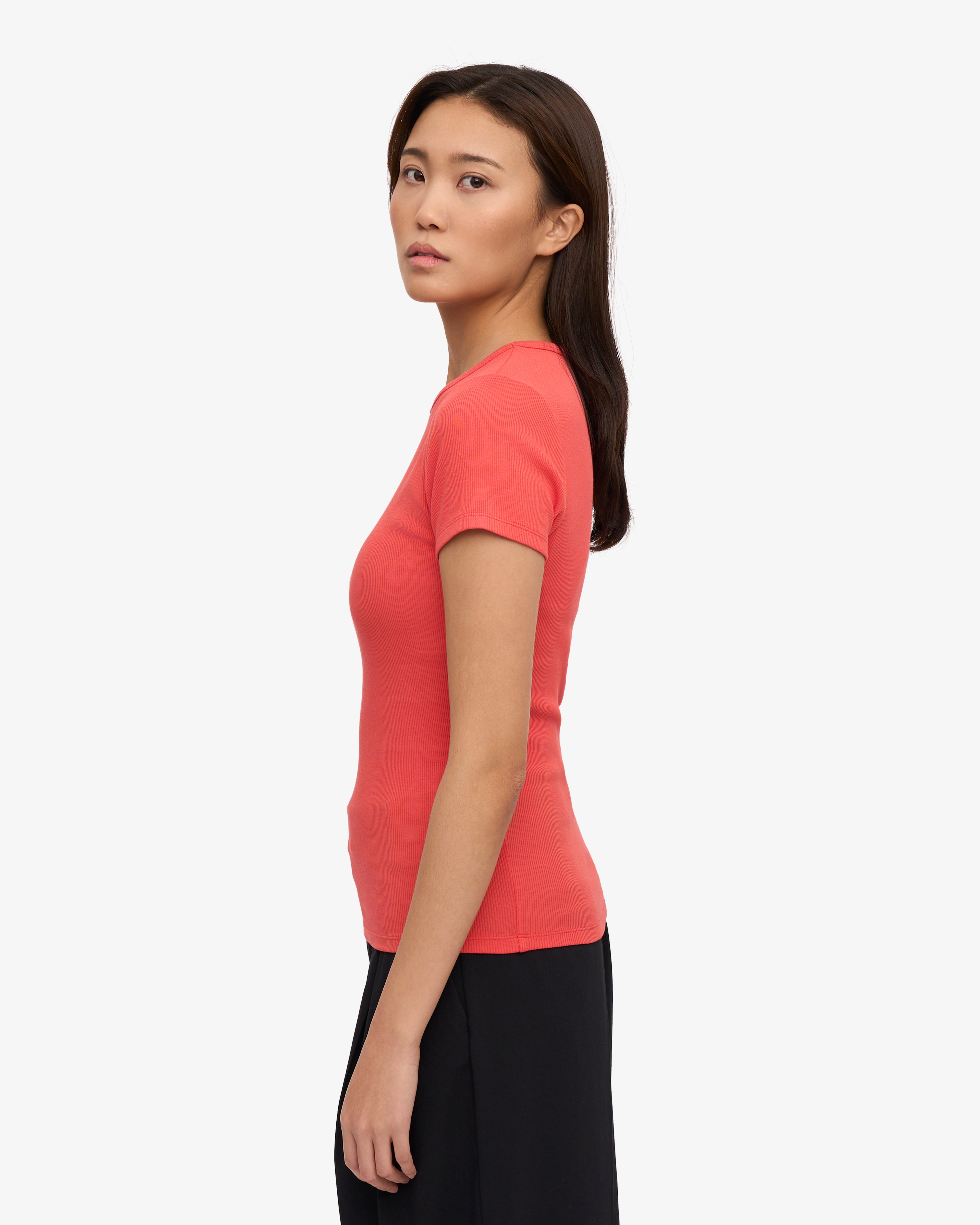 Organic Rib T-Shirt - Red Tangerine