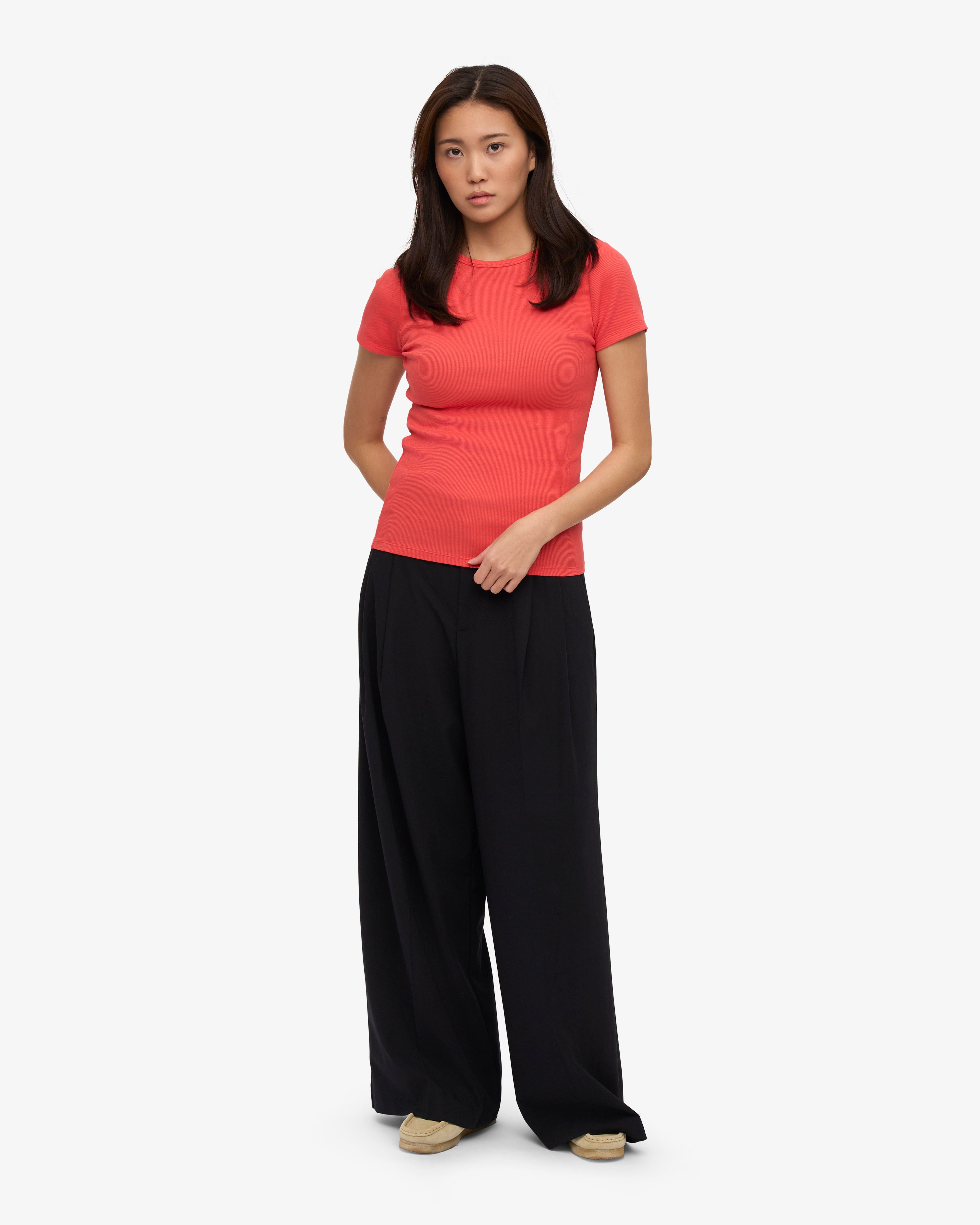 Organic Rib T-Shirt - Red Tangerine