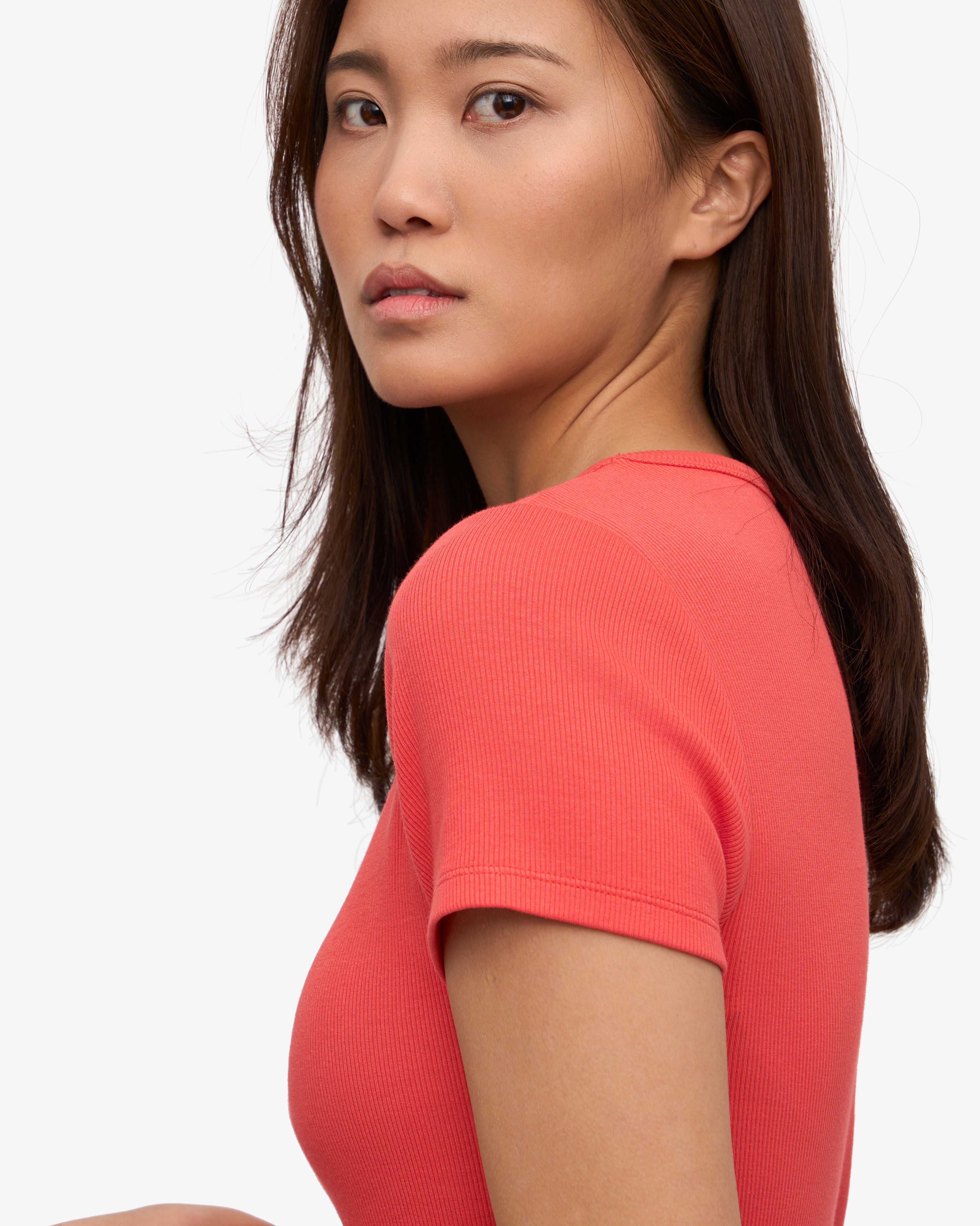 Organic Rib T-Shirt - Red Tangerine