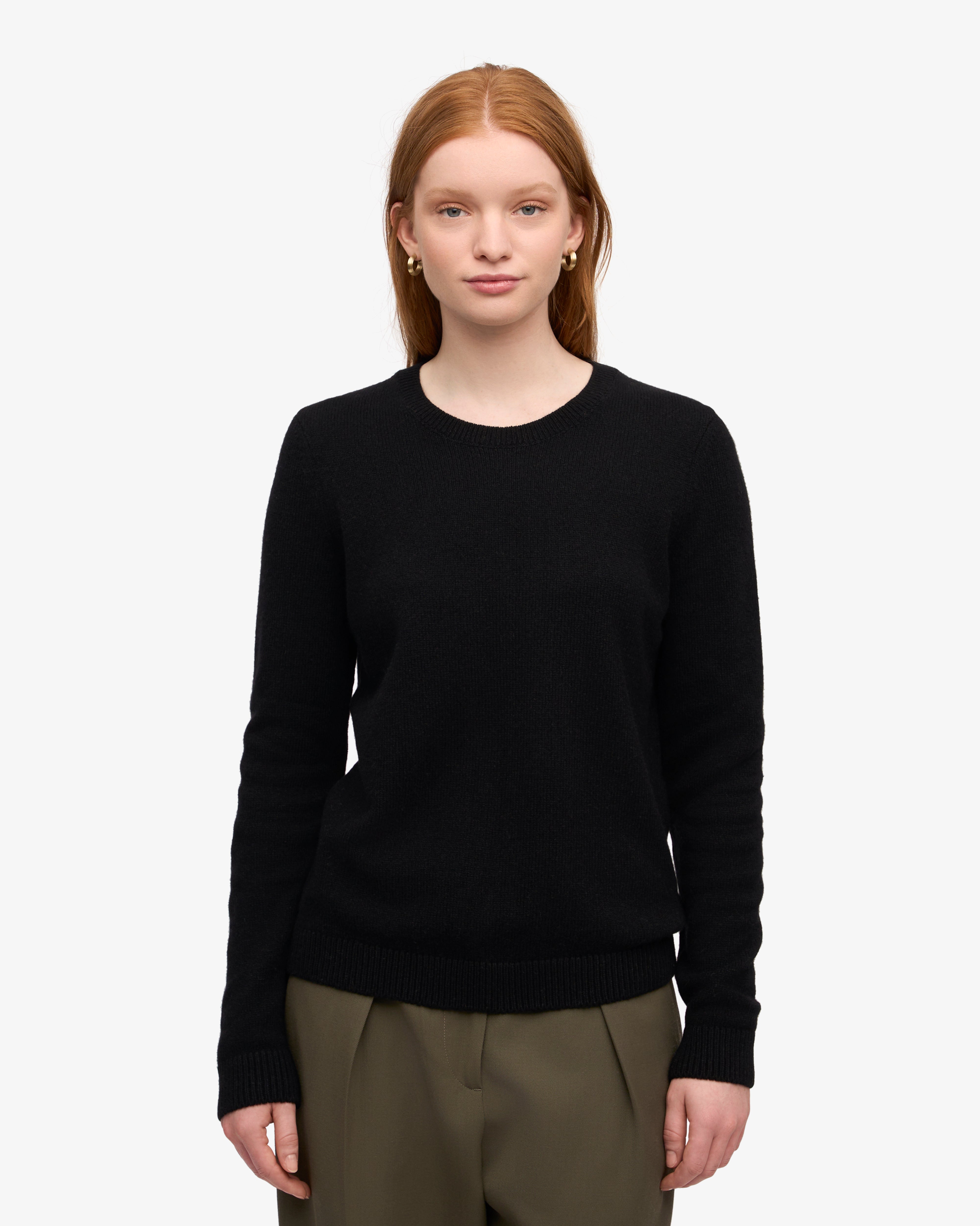 Women Classic Merino Wool Crew - Deep Black