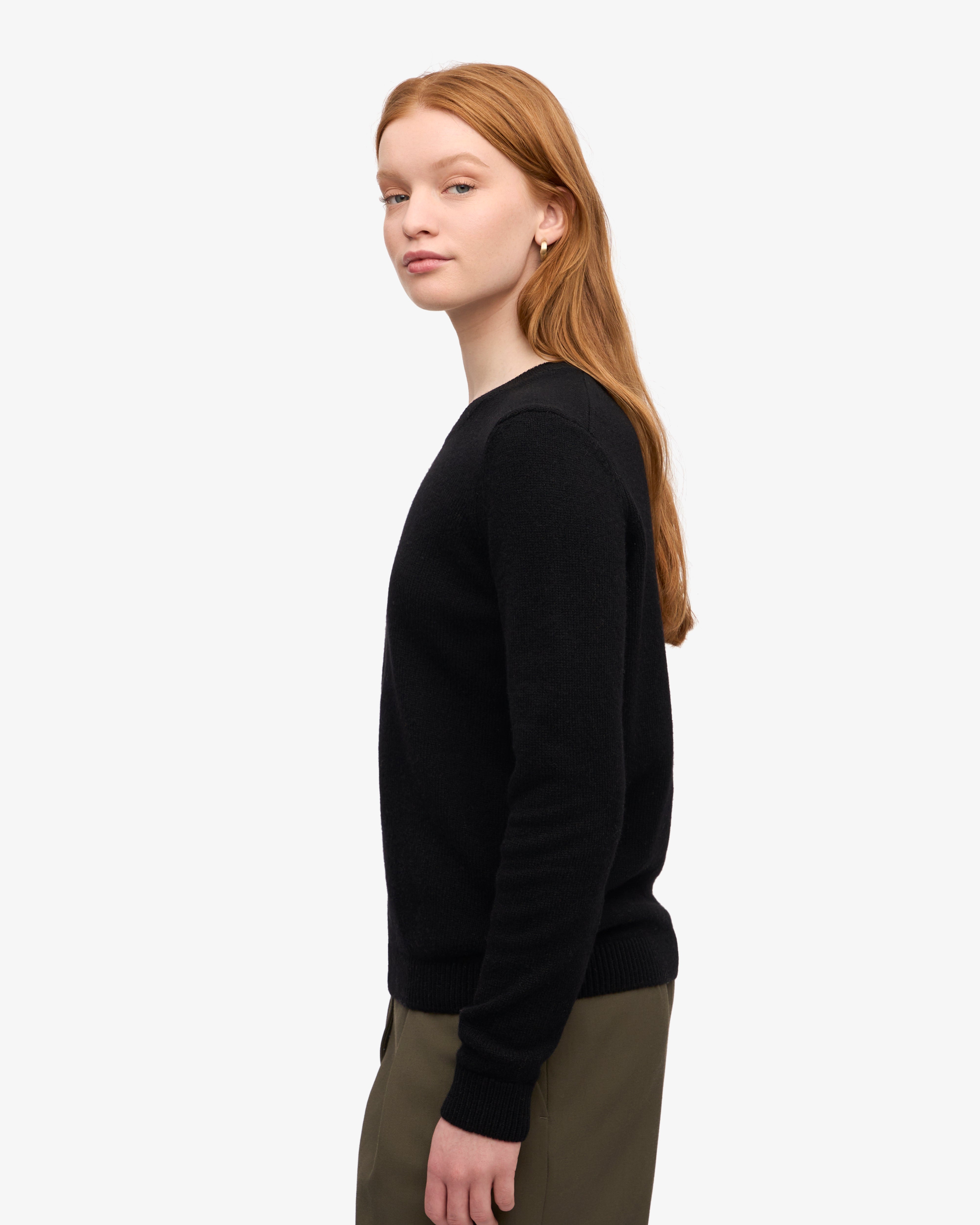 Women Classic Merino Wool Crew - Deep Black