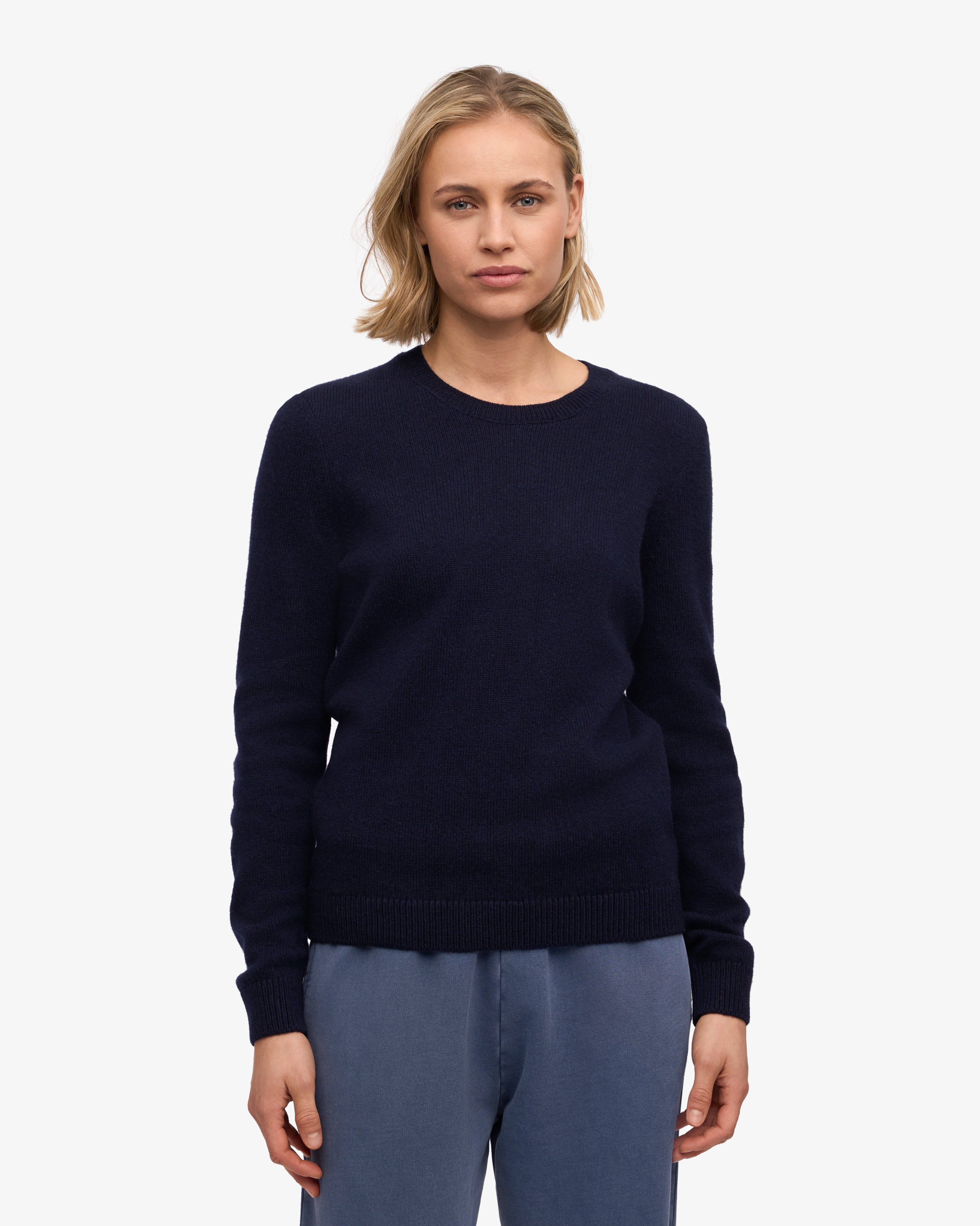 Women Classic Merino Wool Crew - Navy Blue