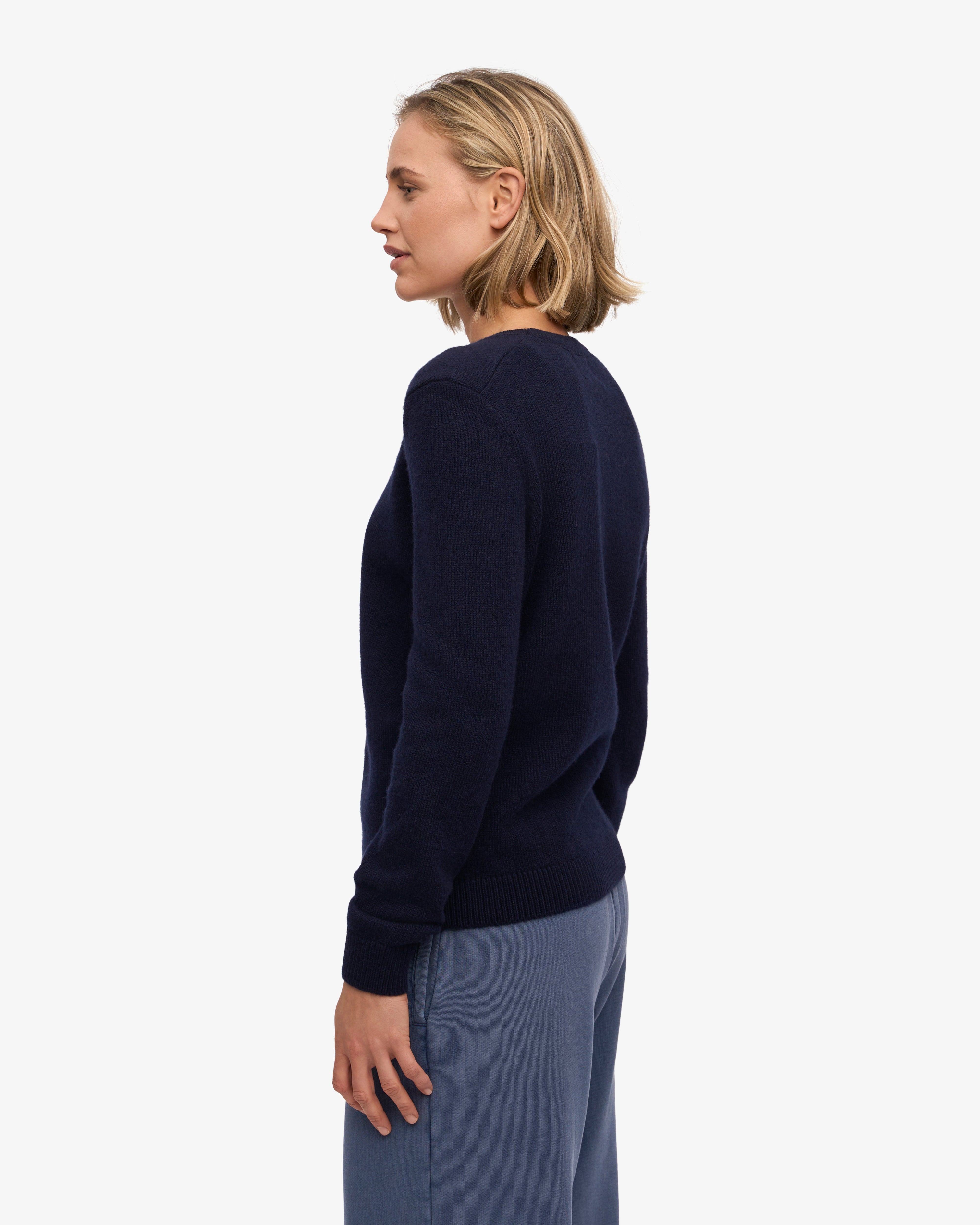 Women Classic Merino Wool Crew - Navy Blue