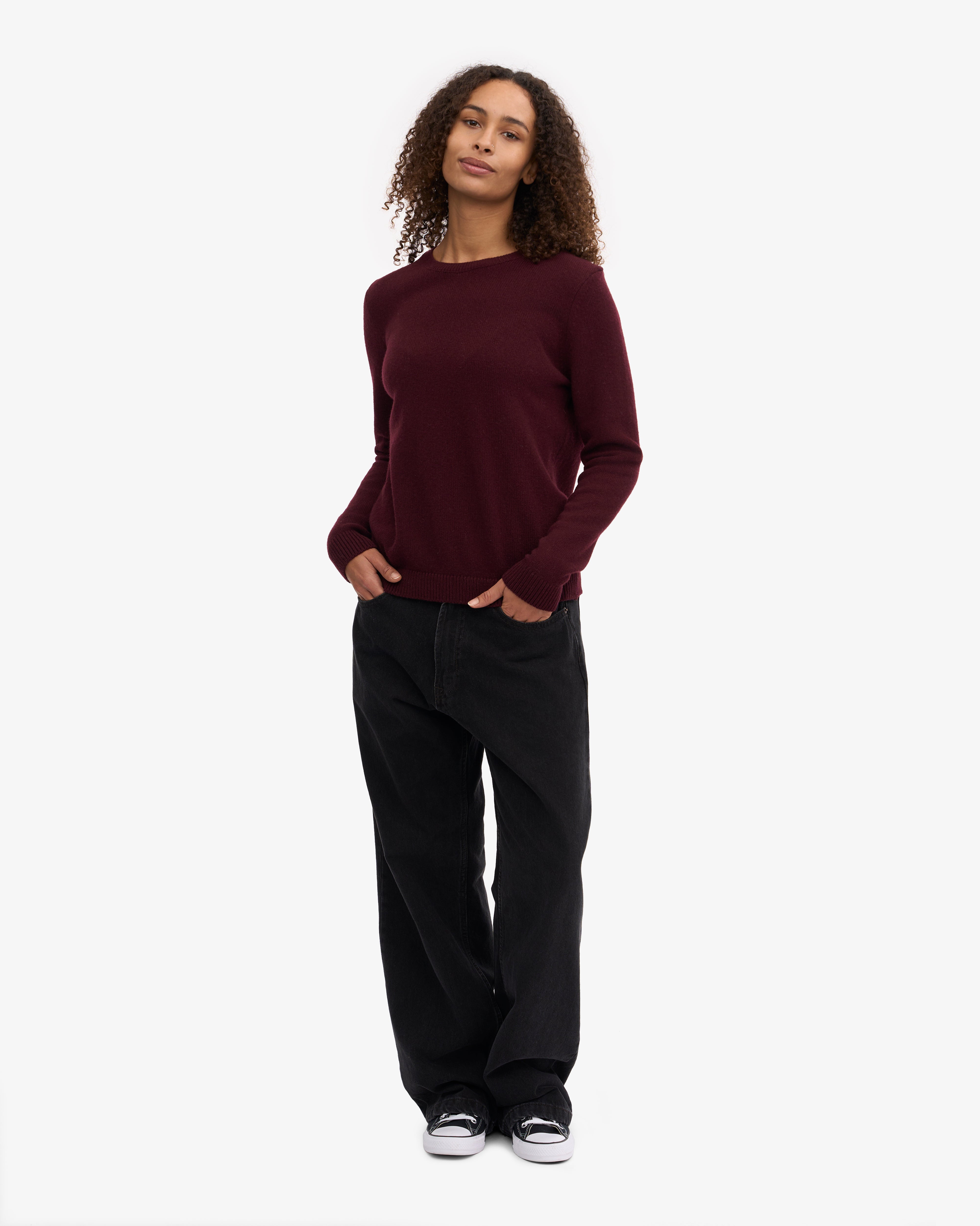 Women Classic Merino Wool Crew - Oxblood Red