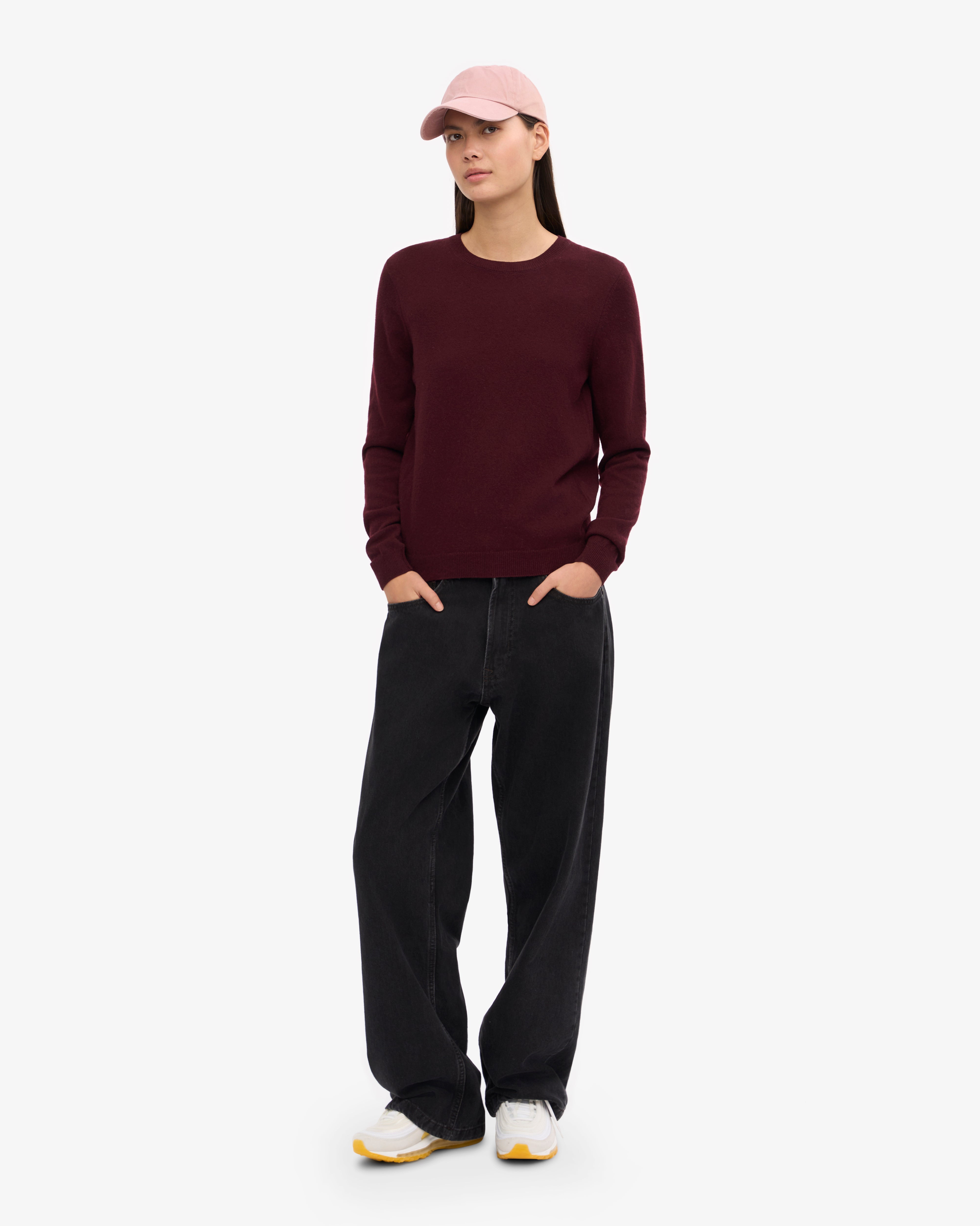 Women Light Merino Wool Crew - Oxblood Red